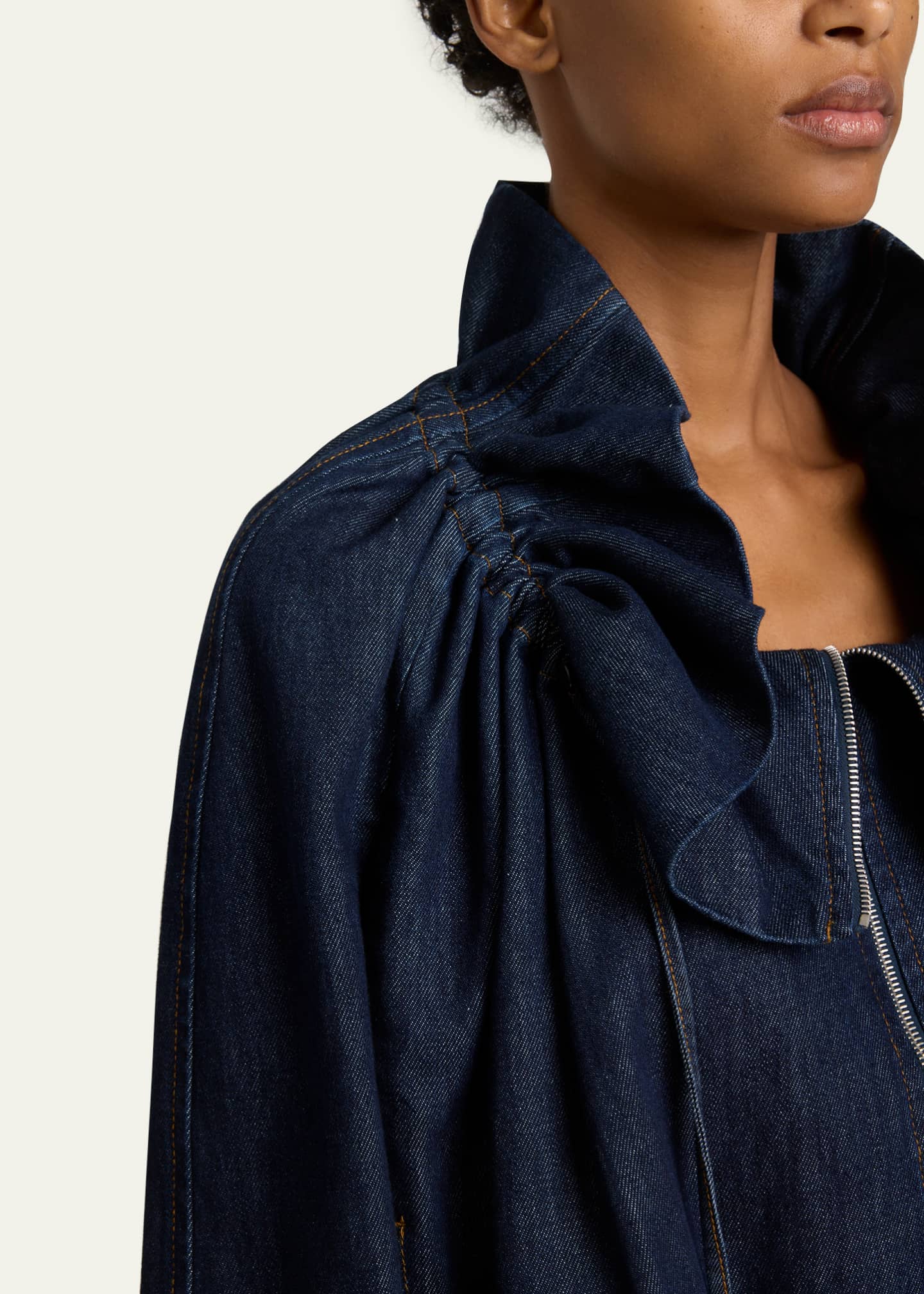 Dries Van Noten Voly Ruffle-Collar Denim Zip Jacket - Bergdorf Goodman