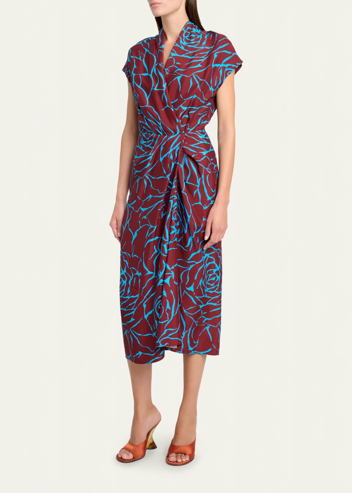 Dries Van Noten Dilian Floral Jacquard Draped Wrap Midi Dress ...