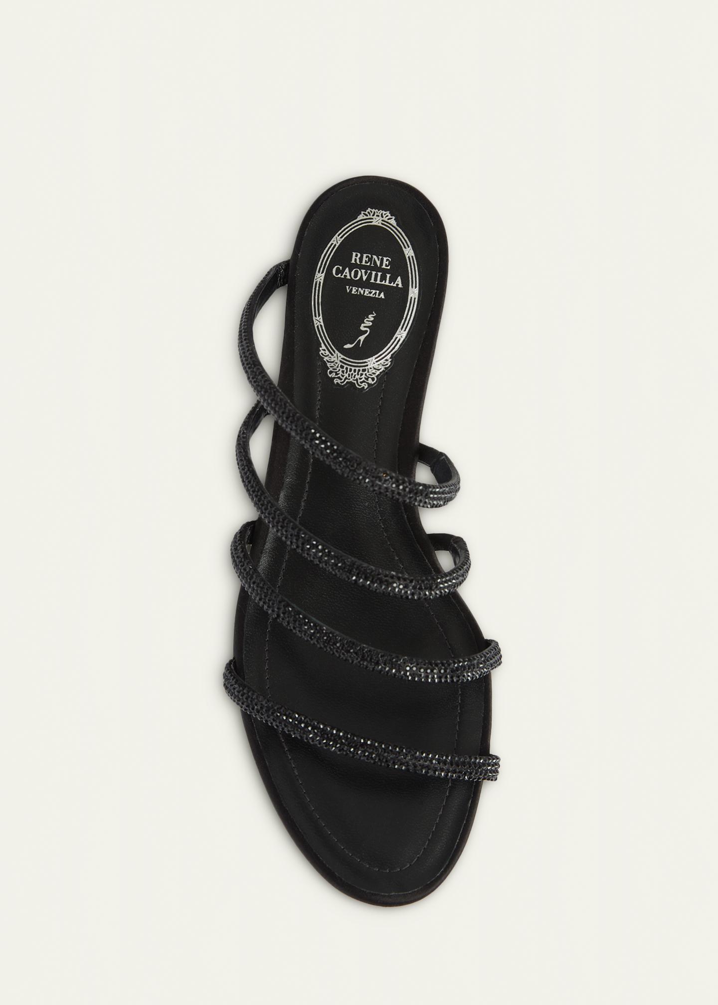 Rene Caovilla スパイラルサンダル ブラック 37.5 Rene Caovilla Satin Strass Flat Slide Sandals - Bergdorf Goodman