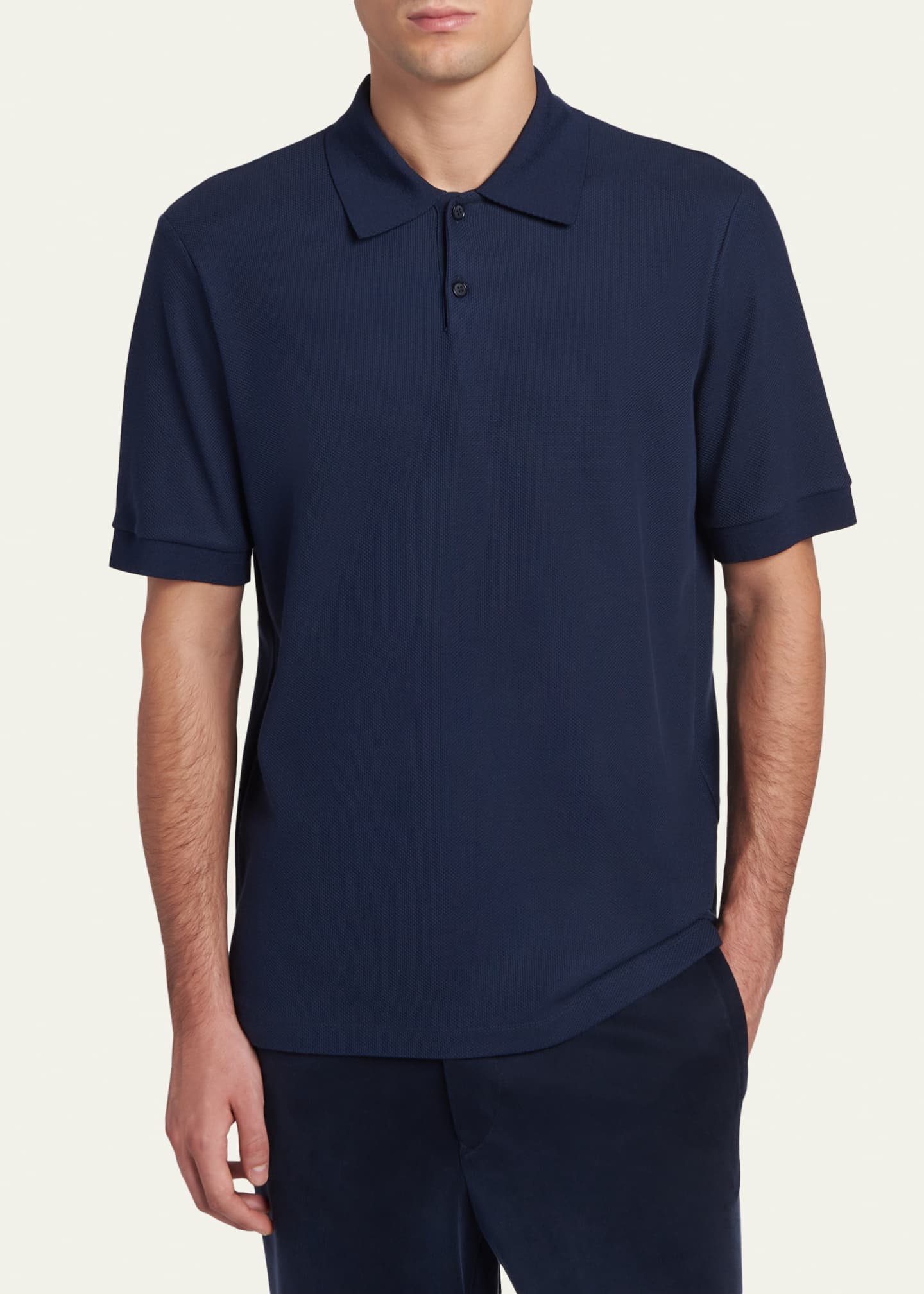 Giorgio Armani ネイビー ジグザグポロシャツ 50 Giorgio Armani Men's Cotton Pique Classic-Fit Polo Shirt