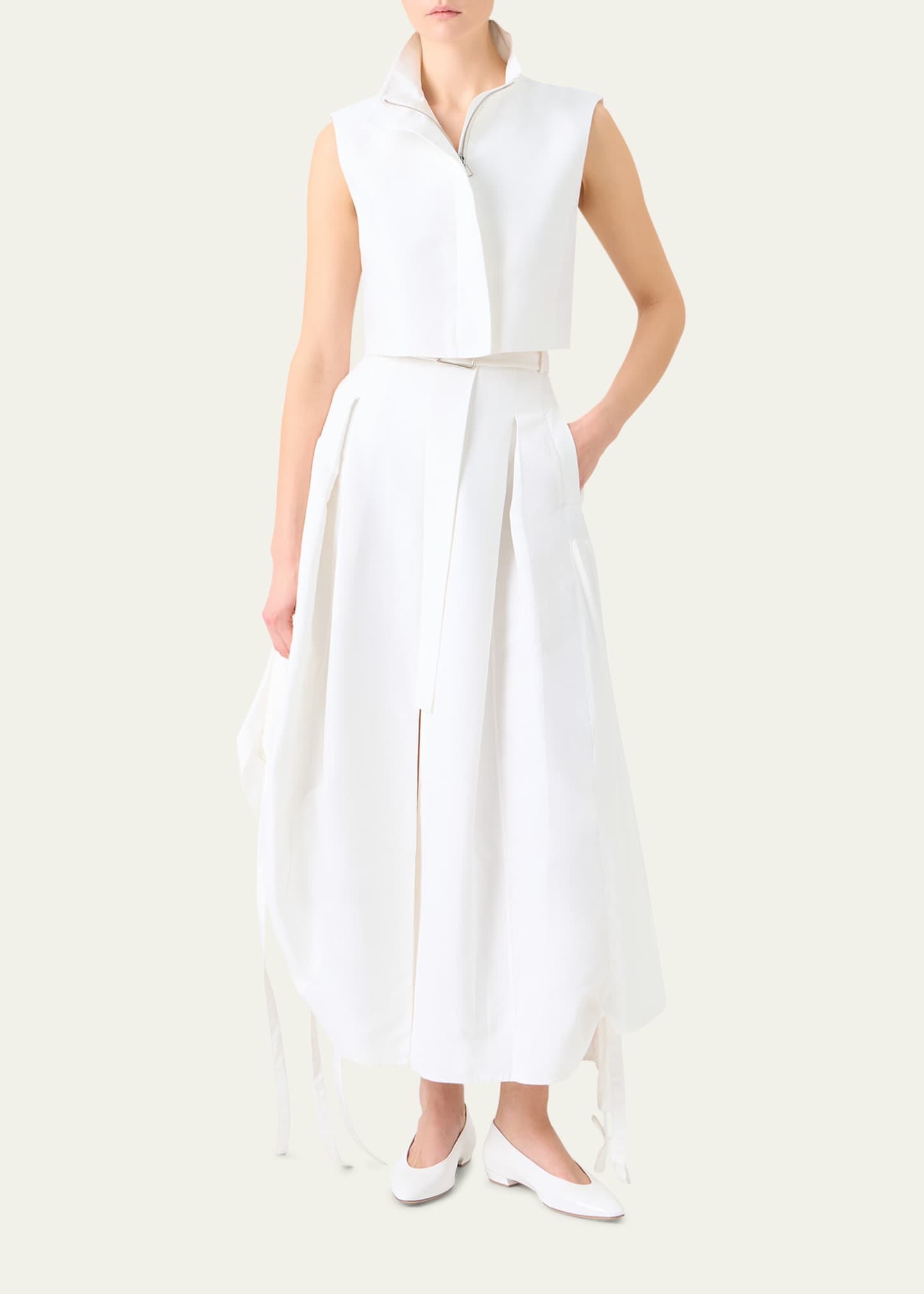 Akris Belted Side-Gathered Midi Skirt - Bergdorf Goodman