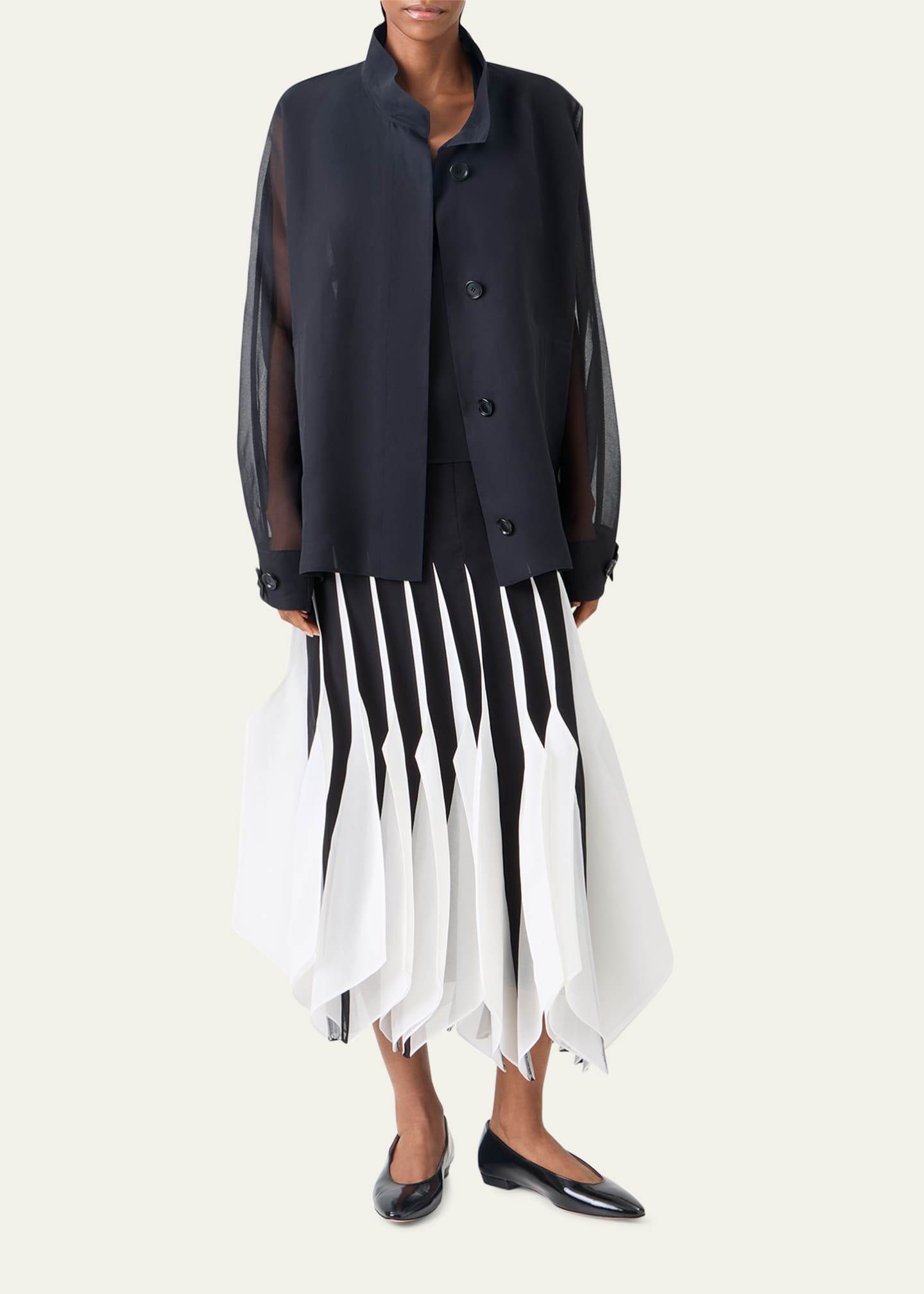 Akris Ribbon Inset Panama Silk Organza Midi Skirt - Bergdorf Goodman