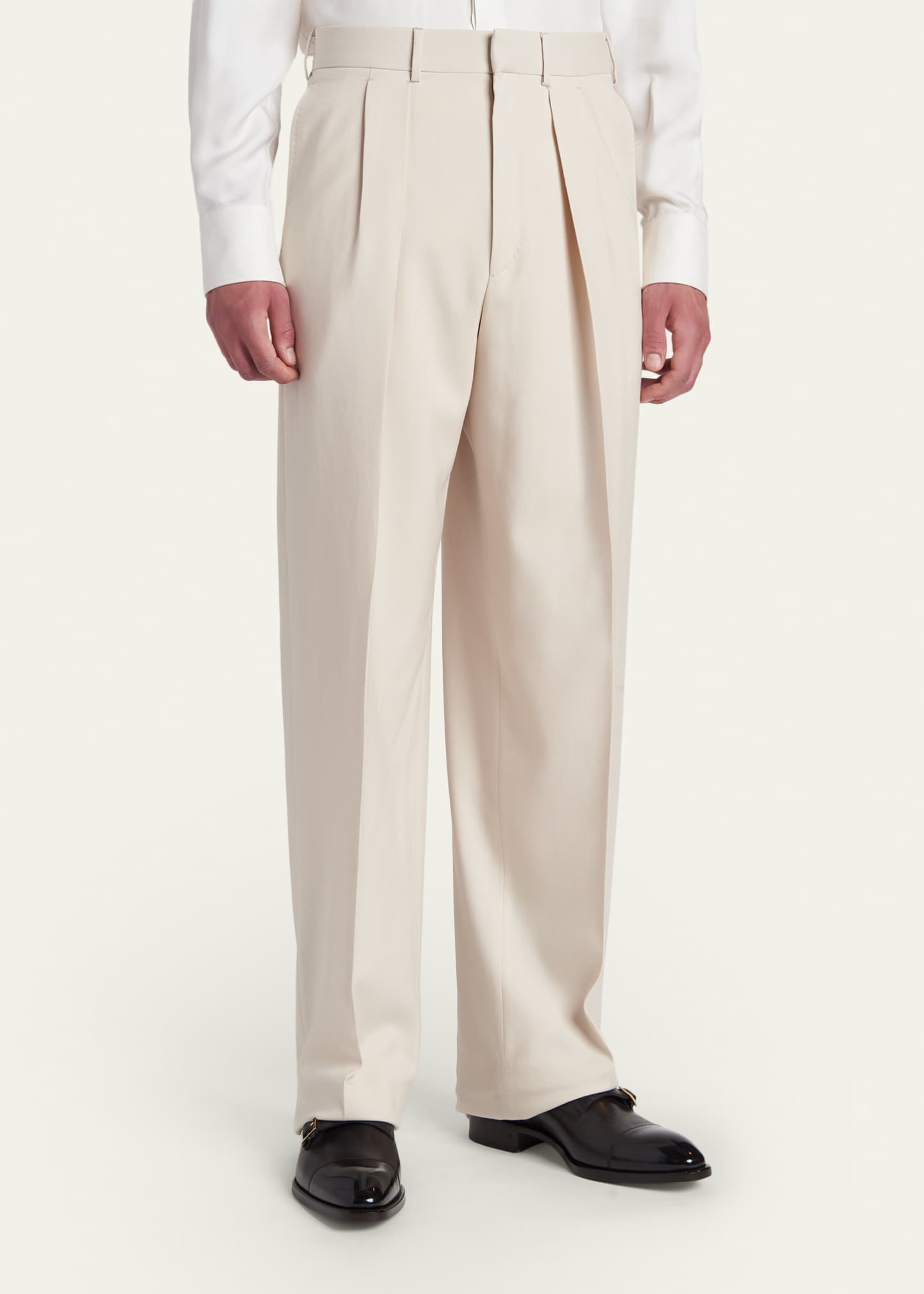 Tom Ford Men's Wool Relaxed-Fit Pleated Pants, Ivory, Men's, 50 Rd7, Pants & Shorts Wool & Dress Pants