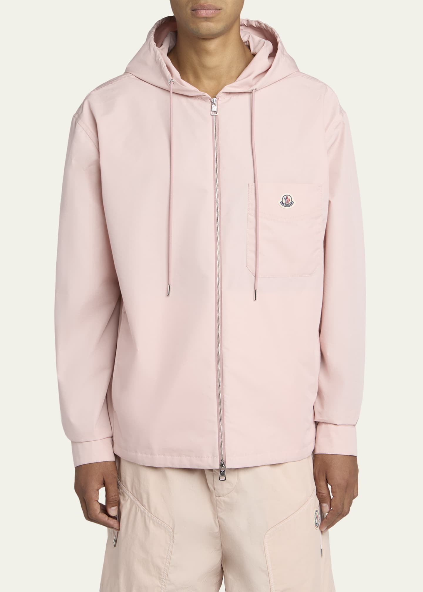 Moncler Men's Pocket-Logo Poplin Full-Zip Hoodie - Bergdorf Goodman