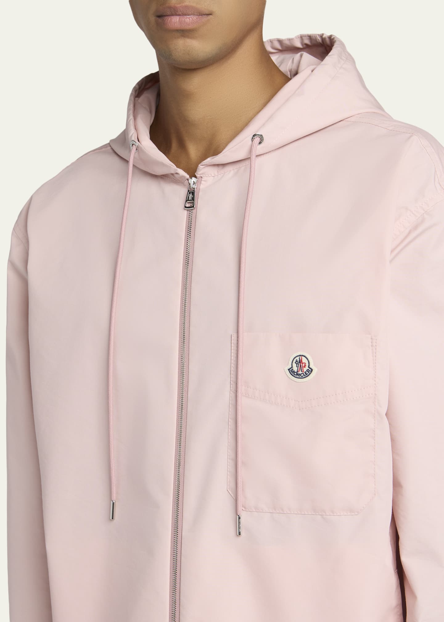 Moncler Men's Pocket-Logo Poplin Full-Zip Hoodie - Bergdorf Goodman