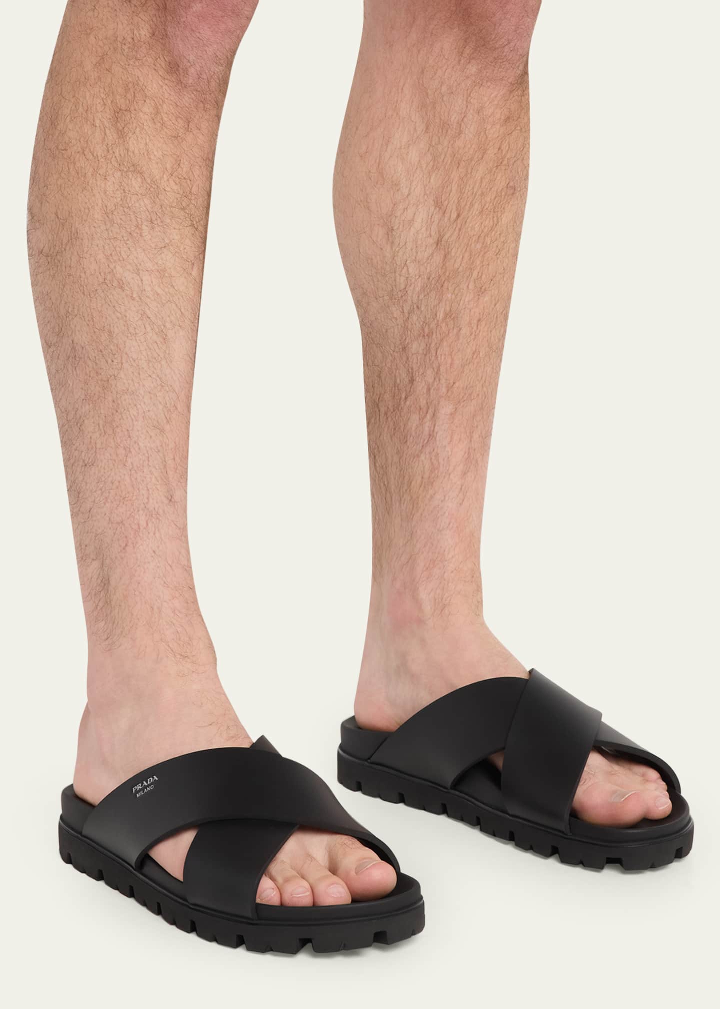 PRADA サンダル　35.5 Prada Men's Soft Cage Criss-Cross Rubber Slide Sandals - Bergdorf