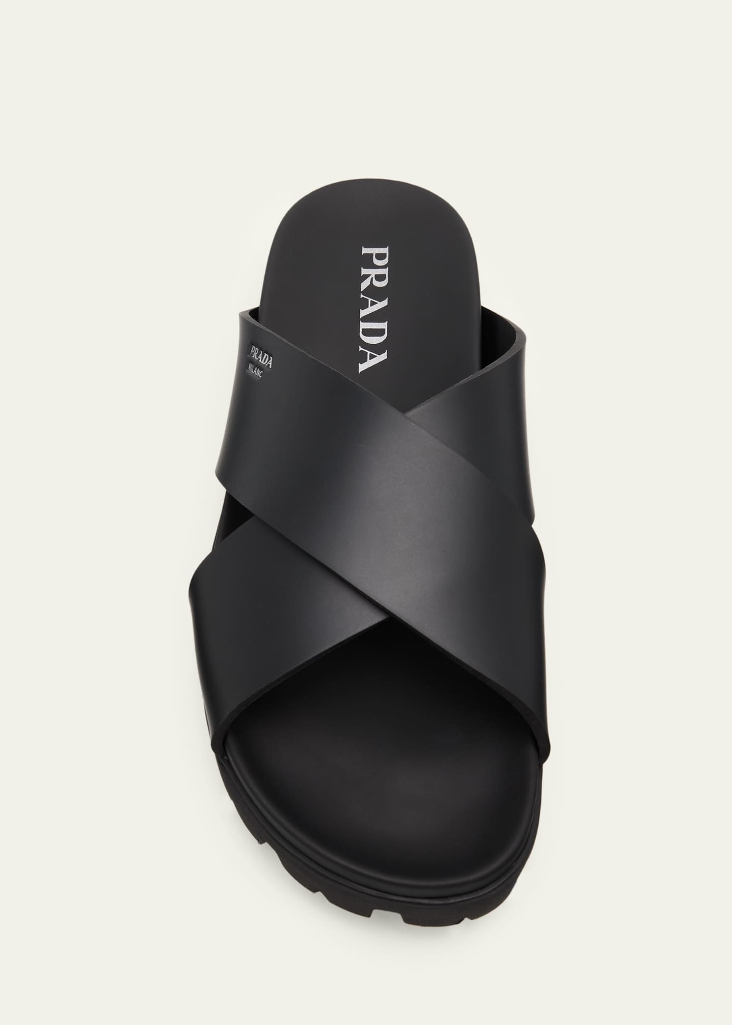 Prada Men's Soft Cage Criss-Cross Rubber Slide Sandals - Bergdorf