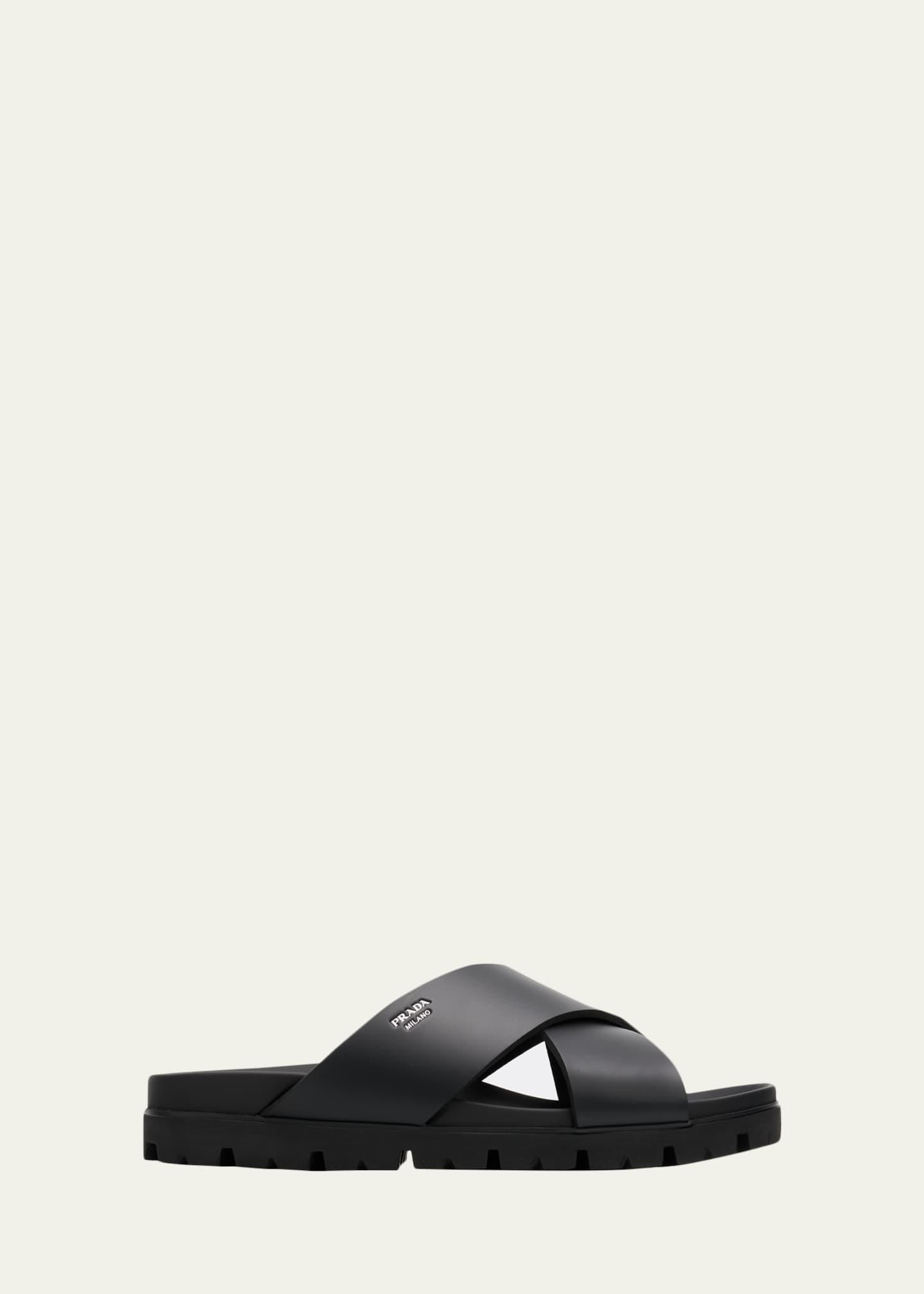 Prada Men's Soft Cage Criss-Cross Rubber Slide Sandals - Bergdorf