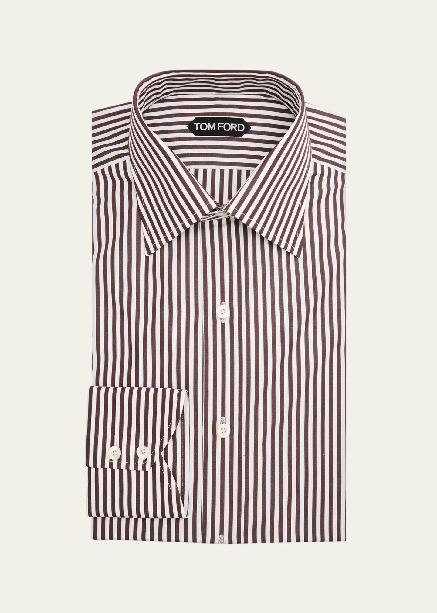 Tom Ford Men's Ladder Stripe Dress Shirt, White Br, Men's, 39, Shirts Tops Formal & Evening Dress Shirts