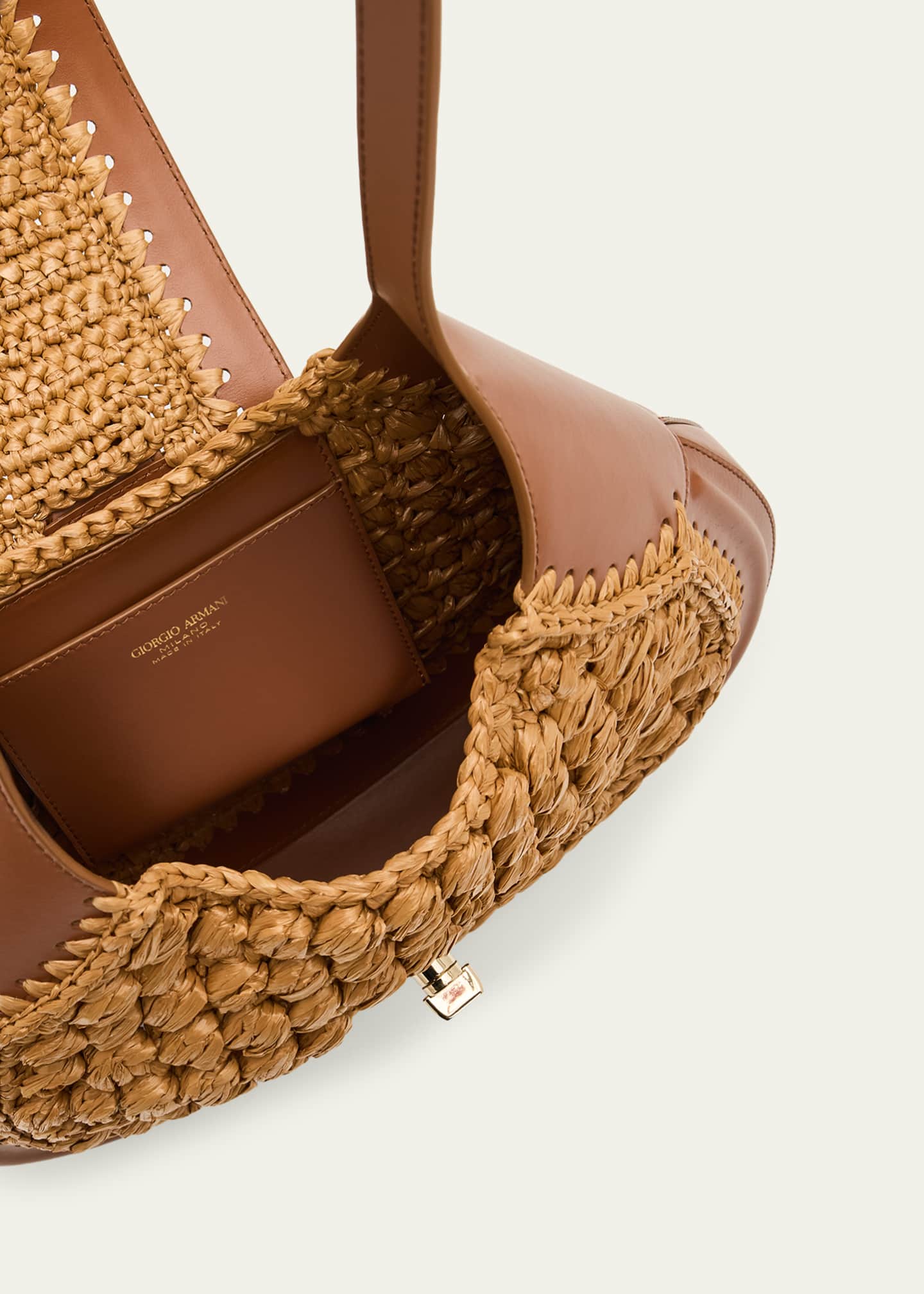 Giorgio Armani Small Raffia & Leather Hobo Bag - Bergdorf Goodman