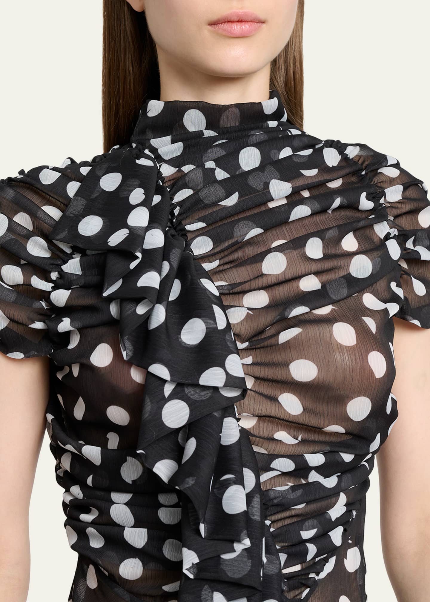Dries Van Noten Chuchu Polka-Dot Sheer Ruffle Blouse - Bergdorf