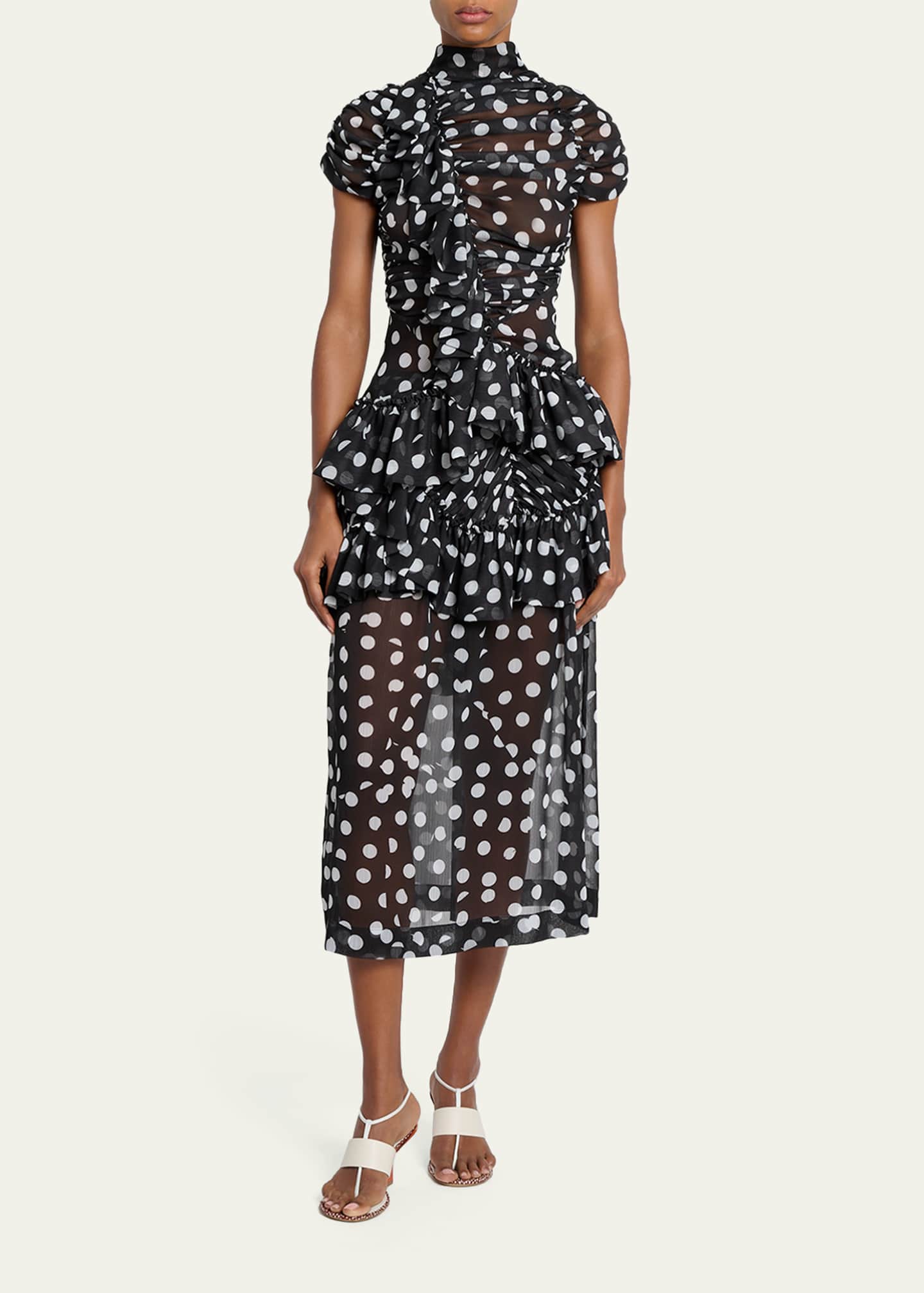 Dries Van Noten Shelby Polka-Dot Ruffle Midi Skirt - Bergdorf Goodman