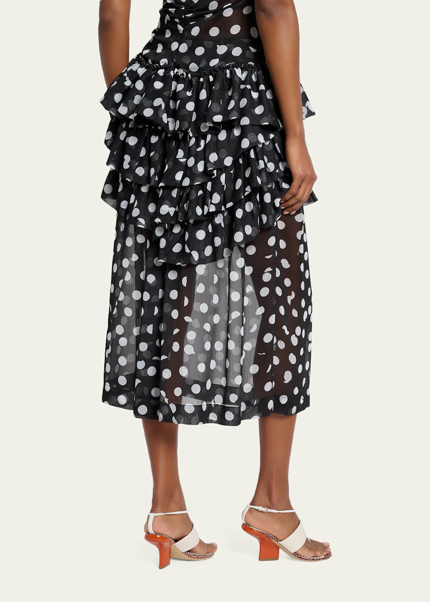 Dries Van Noten Shelby Polka-Dot Ruffle Midi Skirt - Bergdorf Goodman