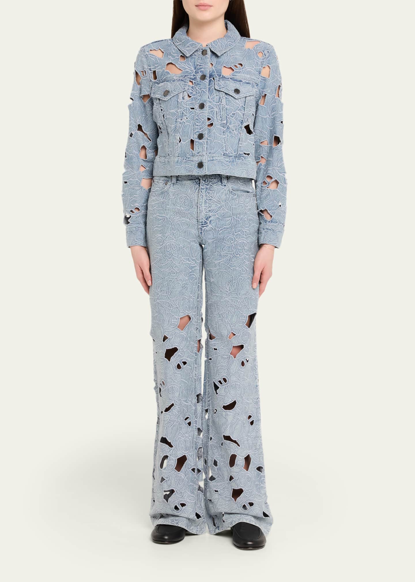 ALICE + OLIVIA Chloe Laser-Cut Denim Jacket - Bergdorf Goodman