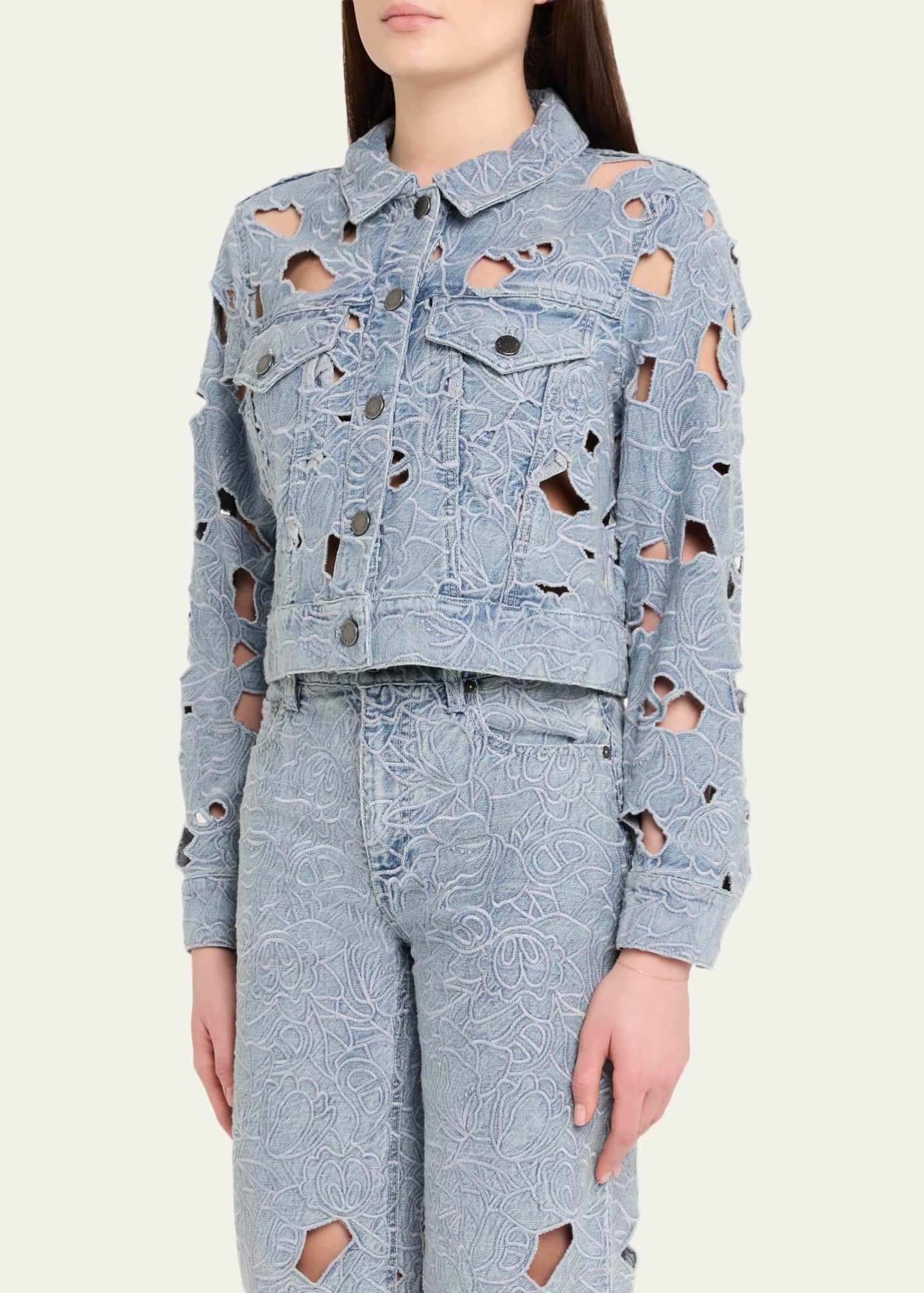 ALICE + OLIVIA Chloe Laser-Cut Denim Jacket - Bergdorf Goodman