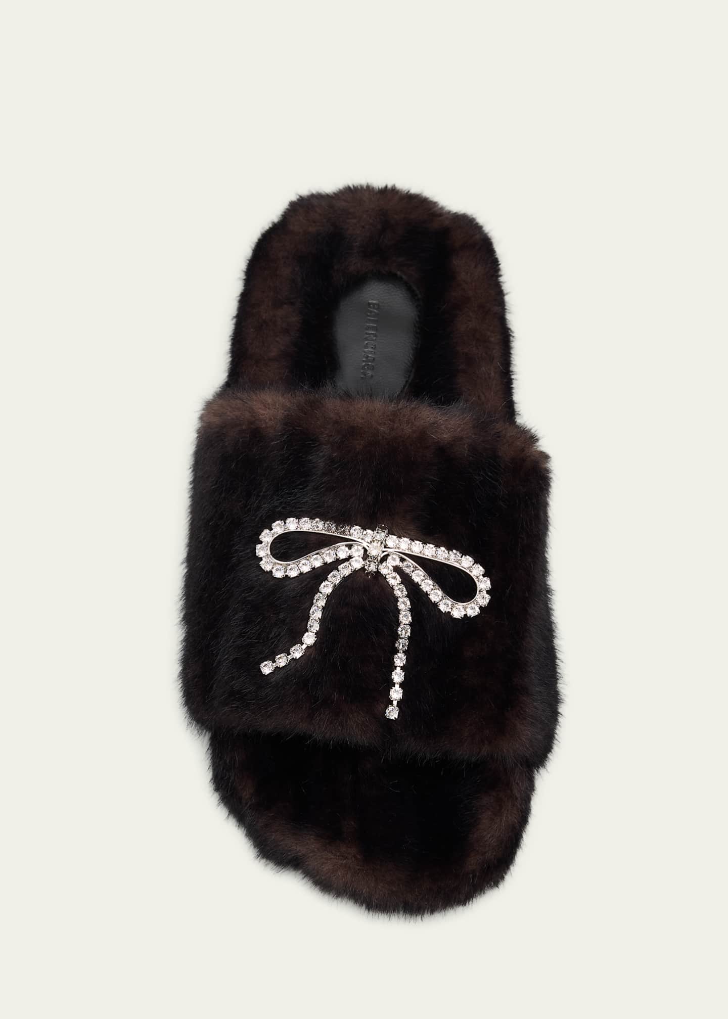 Balenciaga Embellished Bow Faux Fur Slide Sandals - Bergdorf Goodman