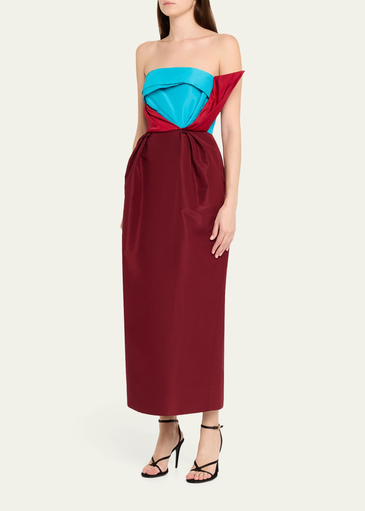 Christopher John Rogers Strapless Color-block Silk-taffeta Gown - Women - Burgundy Dresses - XS
