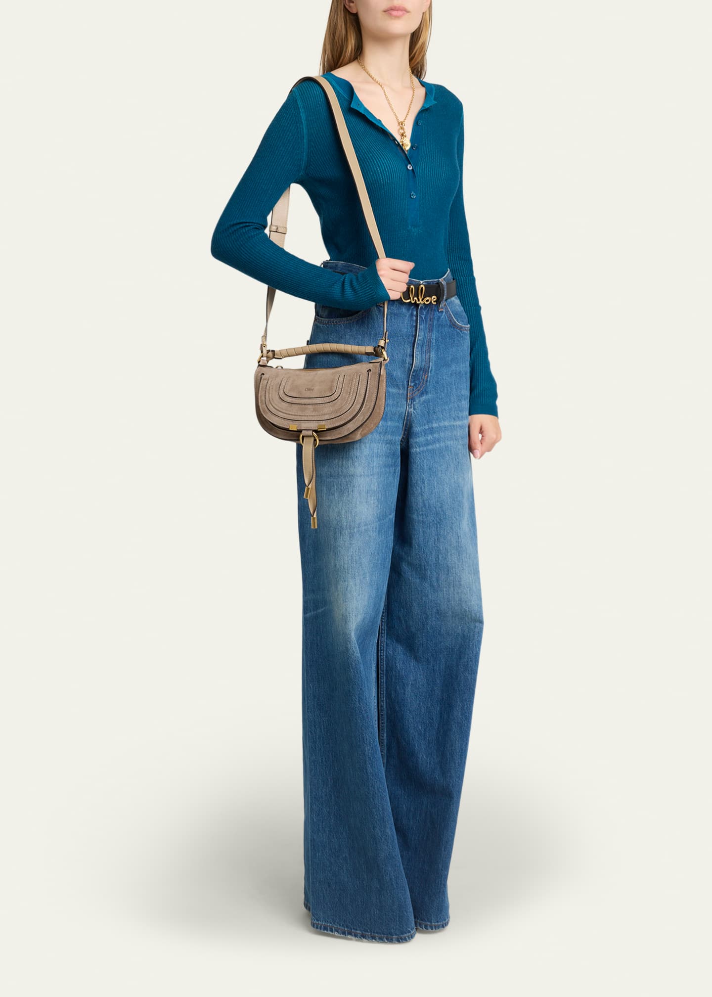 Chloe Marcie Mini Saddle Crossbody Bag in Suede - Bergdorf Goodman