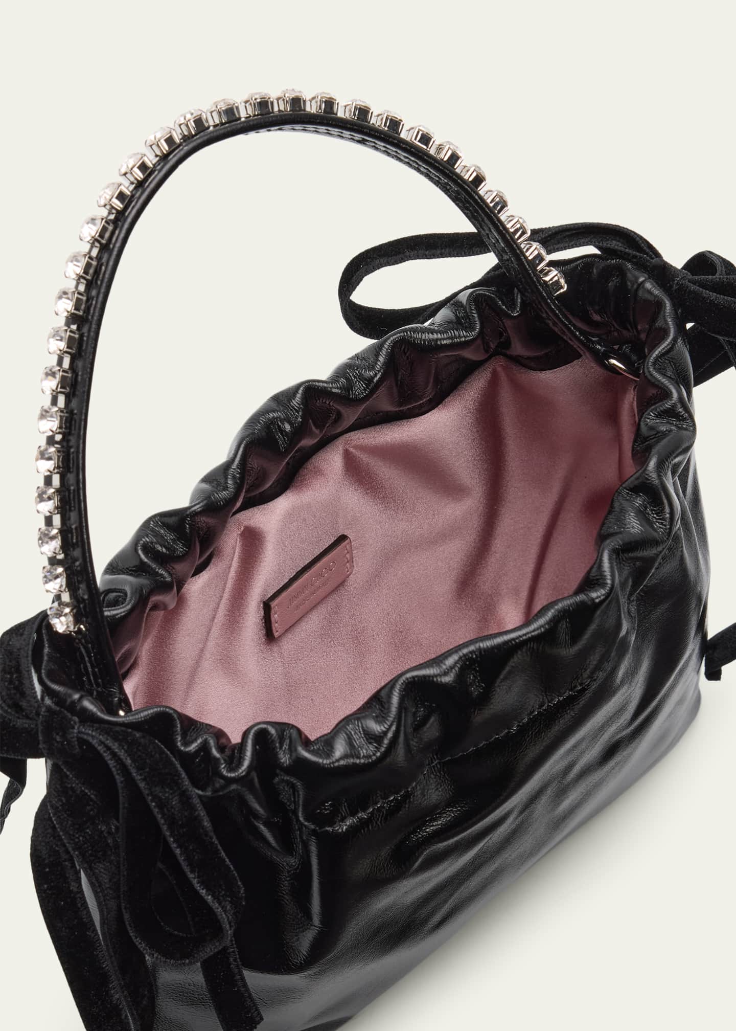 Jimmy Choo Leather Drawstring Mini Top-Handle Bag with Crystal
