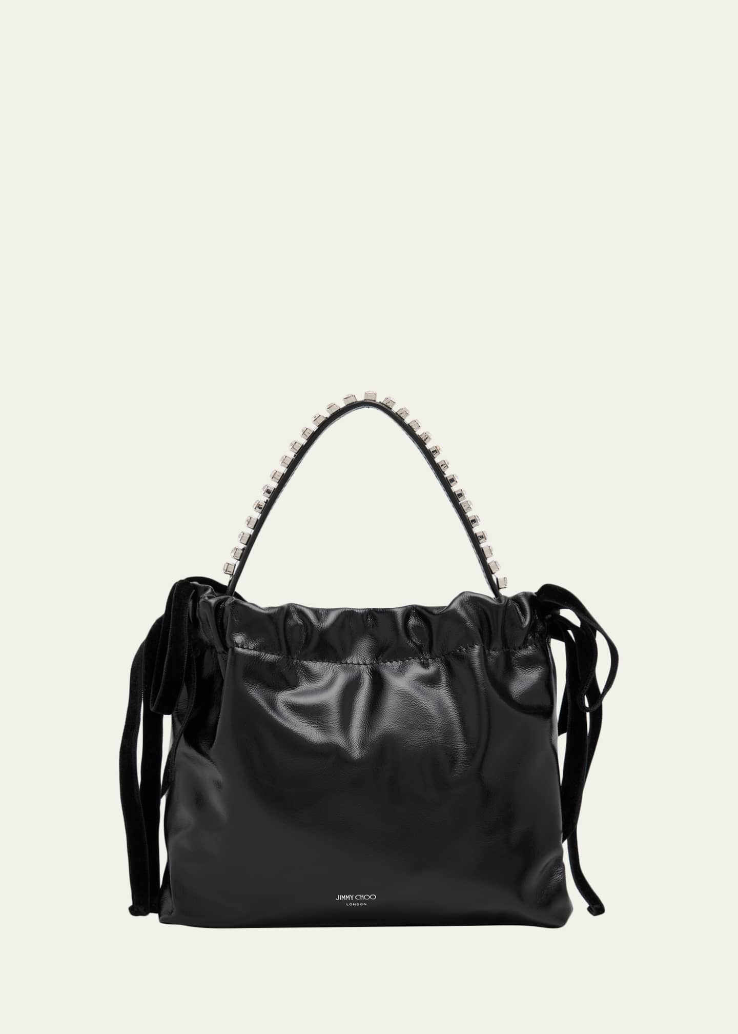 Jimmy Choo Leather Drawstring Mini Top-Handle Bag with Crystal