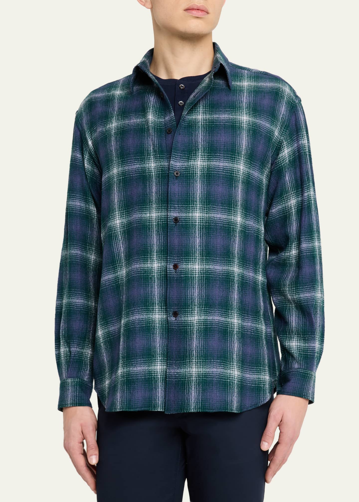 AURALEE Men's Plaid Wool Button-Down Shirt - Bergdorf Goodman