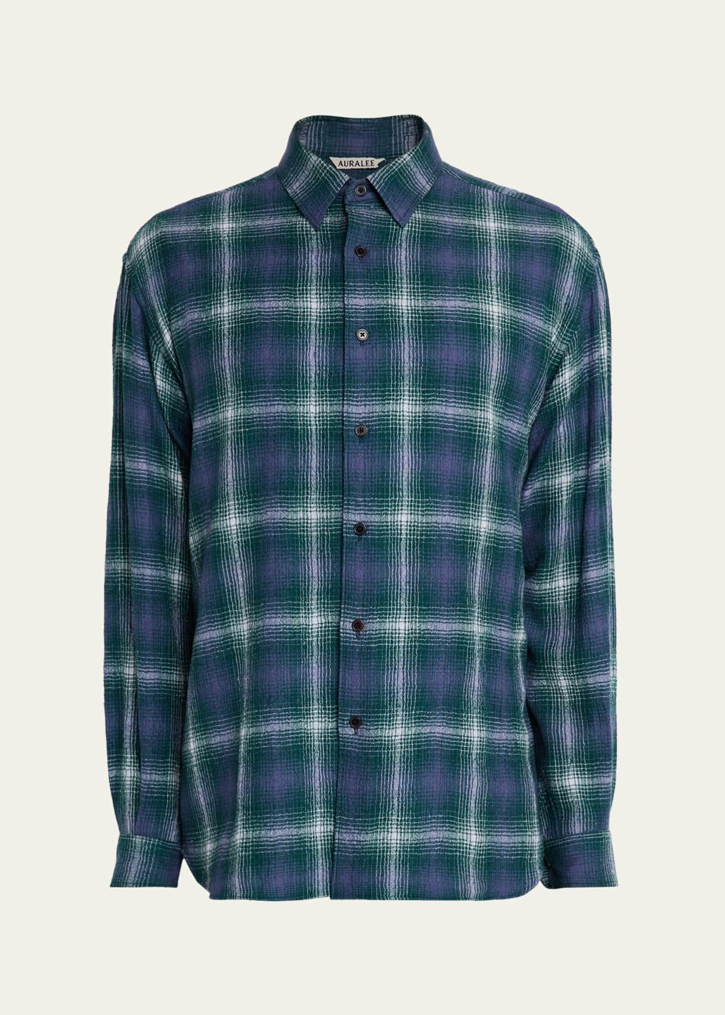 AURALEE Men's Plaid Wool Button-Down Shirt - Bergdorf Goodman