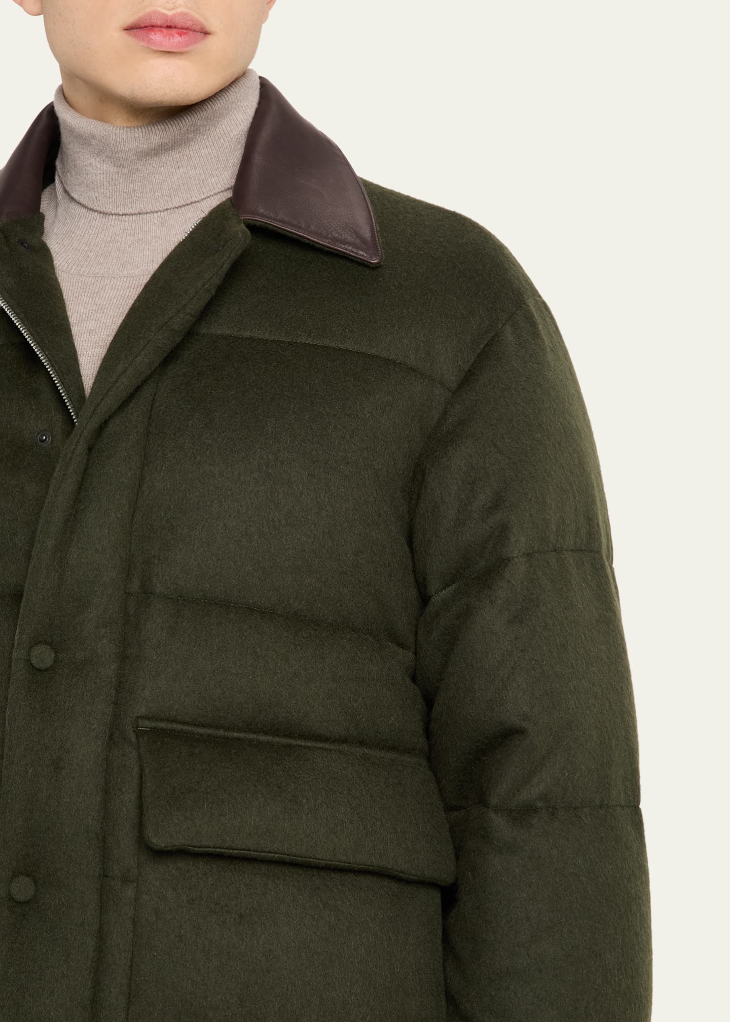 AURALEE Men's Quilted Wool Leather-Collar Jacket - Bergdorf Goodman