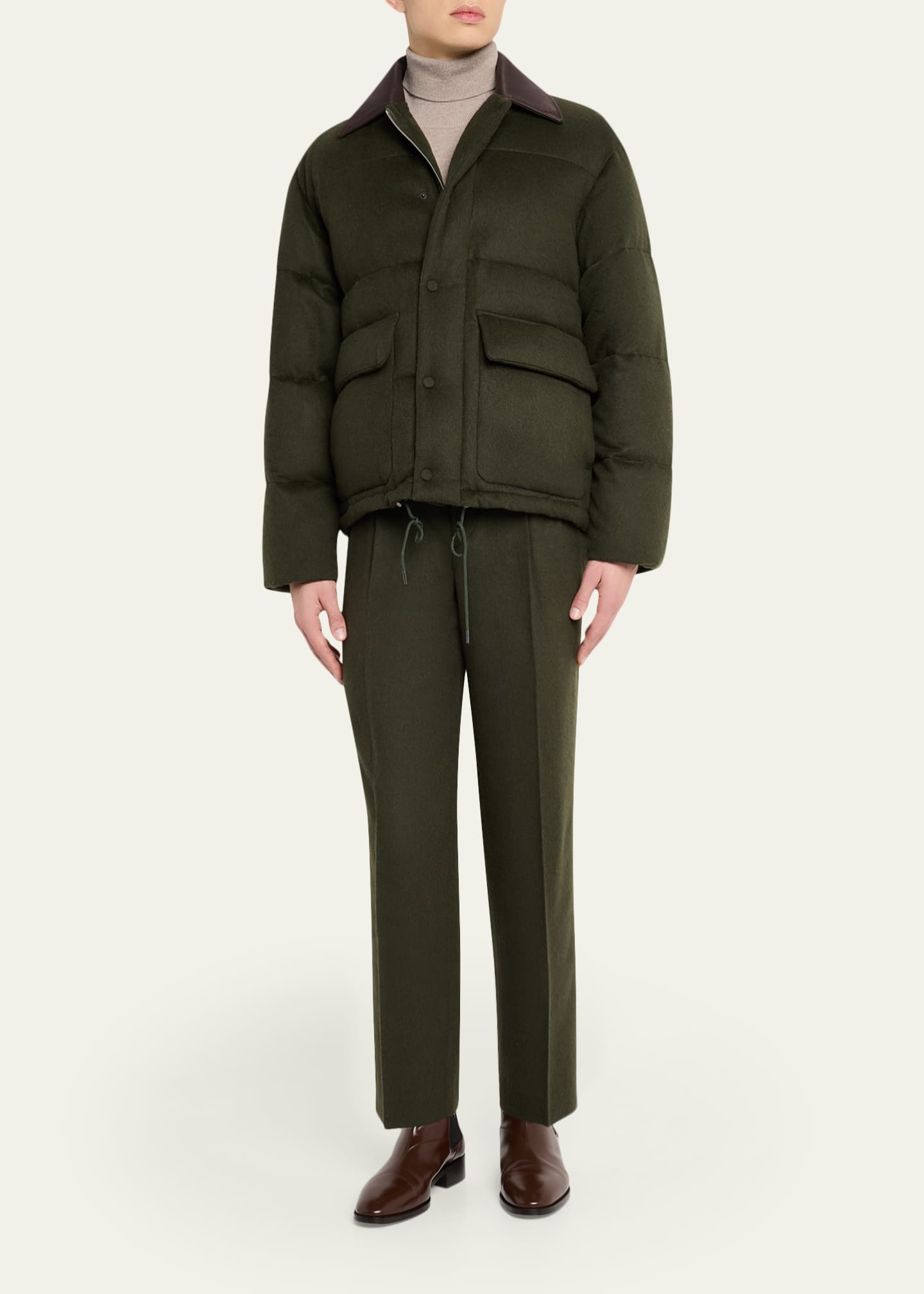 AURALEE Men's Dark Olive Pleated Wool Trousers - Bergdorf Goodman