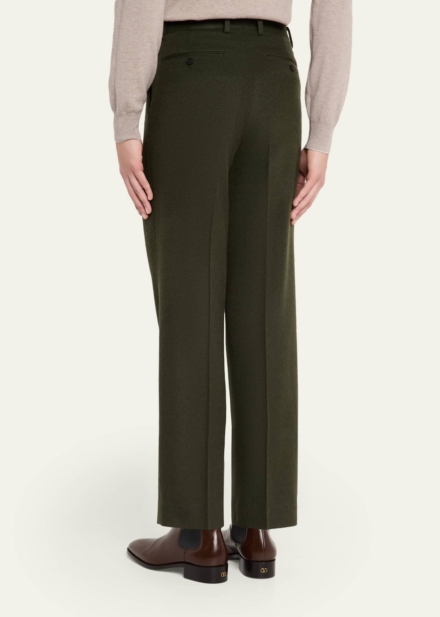 AURALEE Men's Dark Olive Pleated Wool Trousers - Bergdorf Goodman