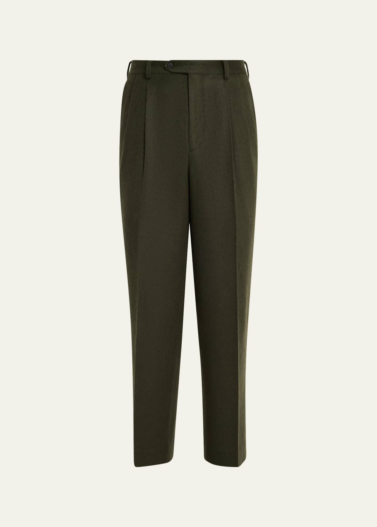 AURALEE Men's Dark Olive Pleated Wool Trousers - Bergdorf Goodman