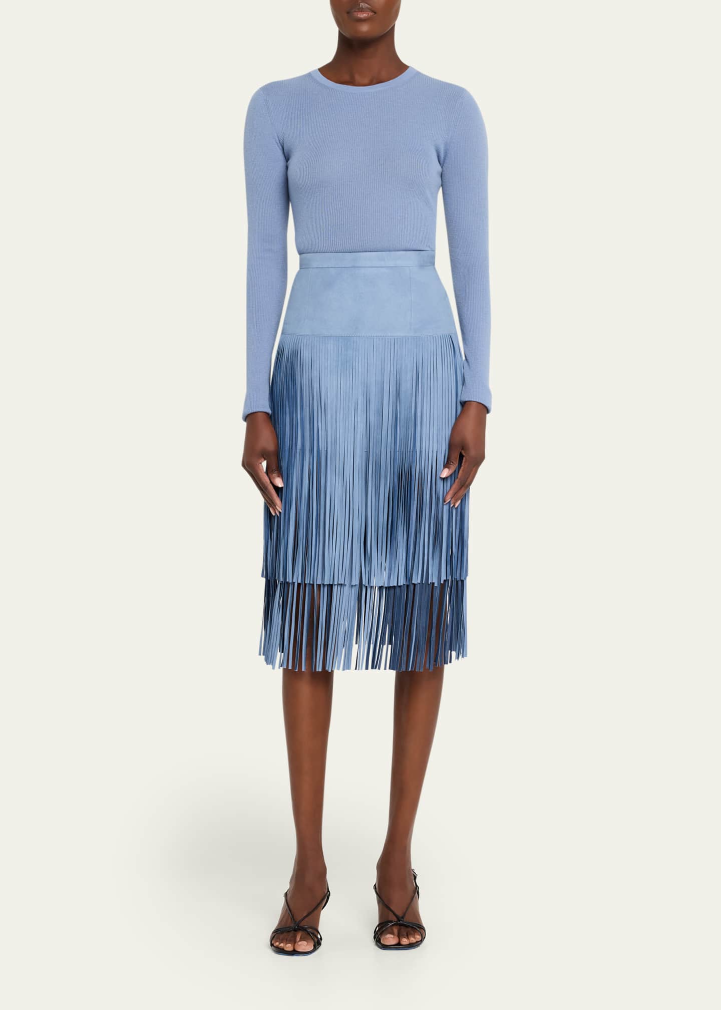 Michael Kors Collection Tiered Fringe Suede Midi Skirt - Bergdorf Goodman