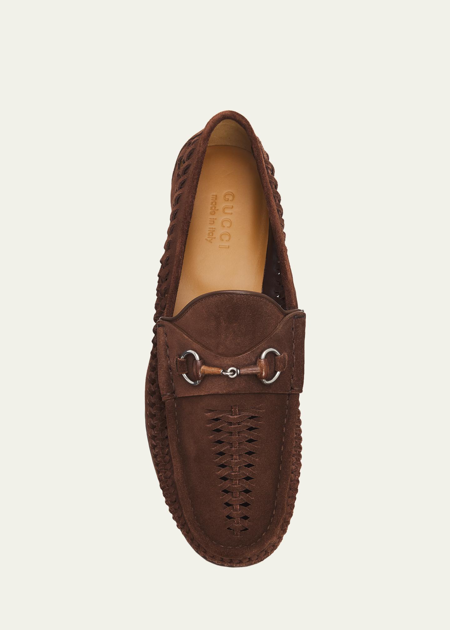 Gucci Men's Horsebit 1953 Woven Suede Bit Loafers - Bergdorf Goodman