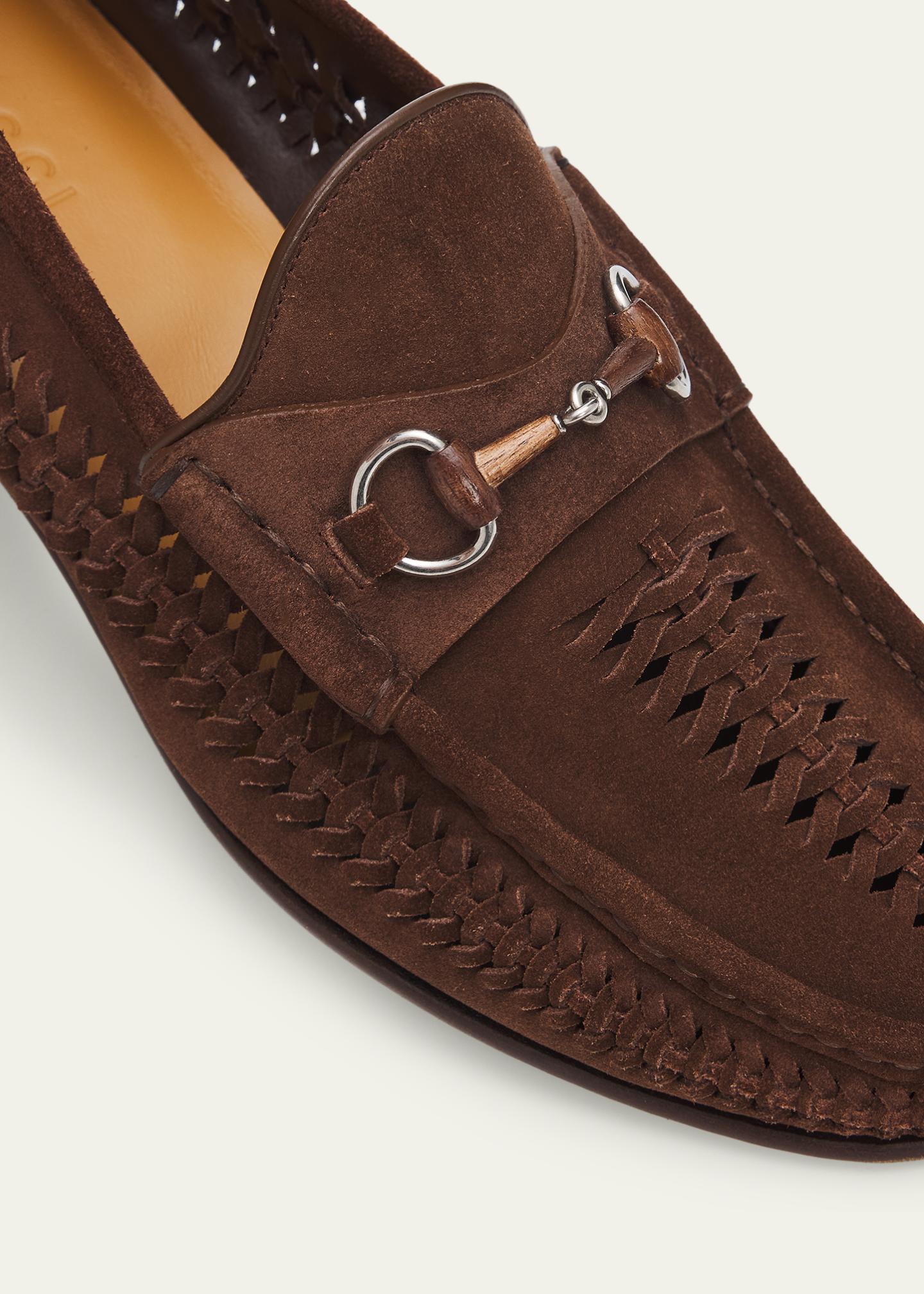 Gucci Men's Horsebit 1953 Woven Suede Bit Loafers - Bergdorf Goodman