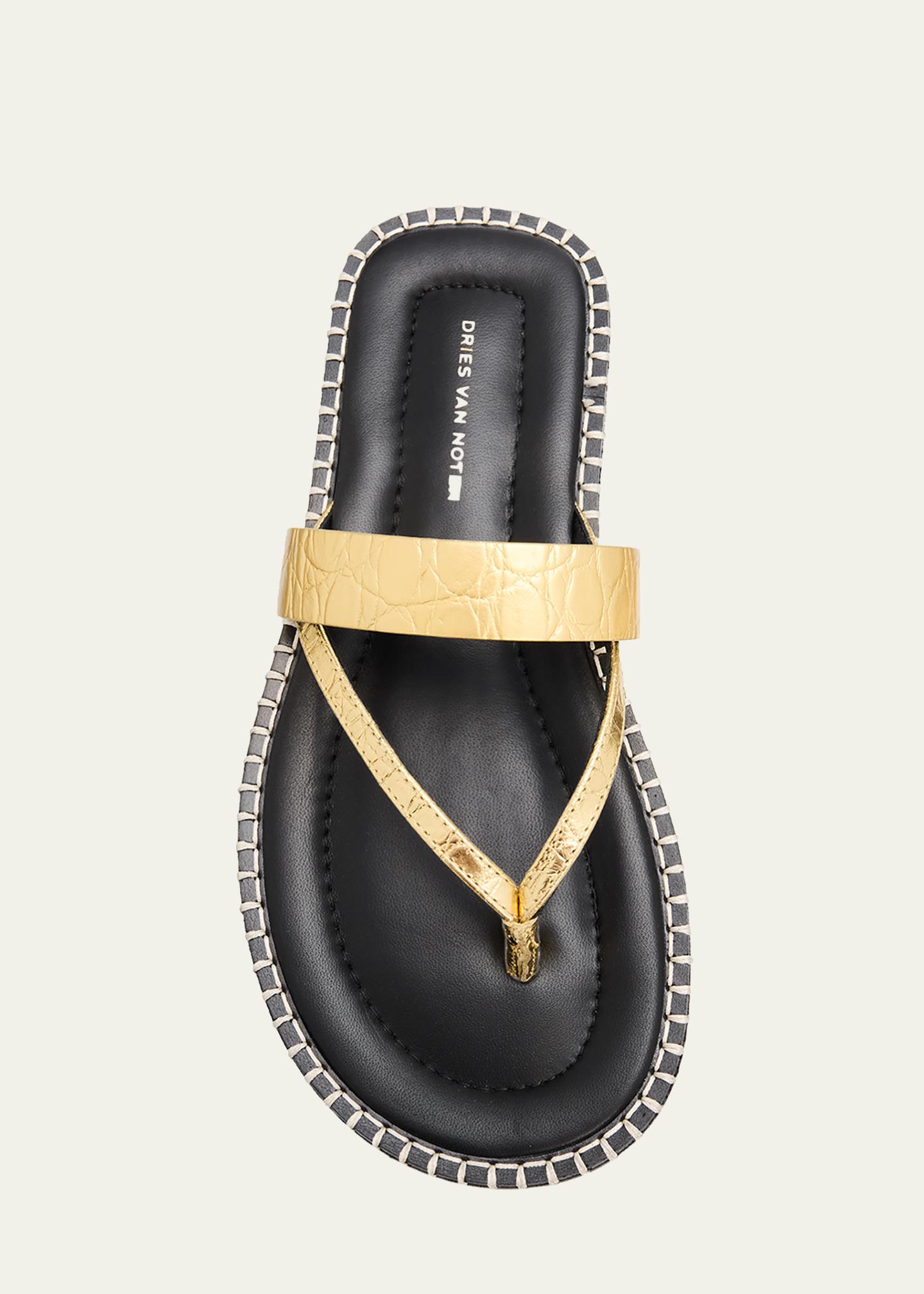 Dries Van Noten Croc-Effect Leather Flat Thong Sandals - Bergdorf