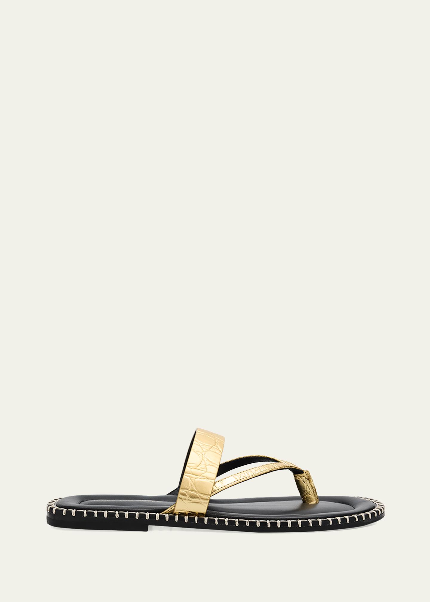Dries Van Noten Croc-Effect Leather Flat Thong Sandals - Bergdorf