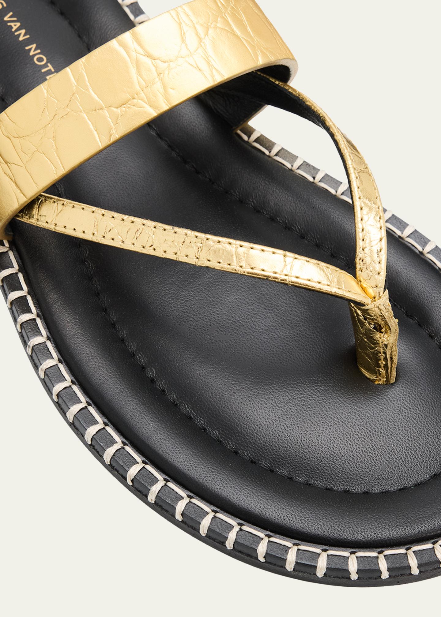 Dries Van Noten Croc-Effect Leather Flat Thong Sandals - Bergdorf
