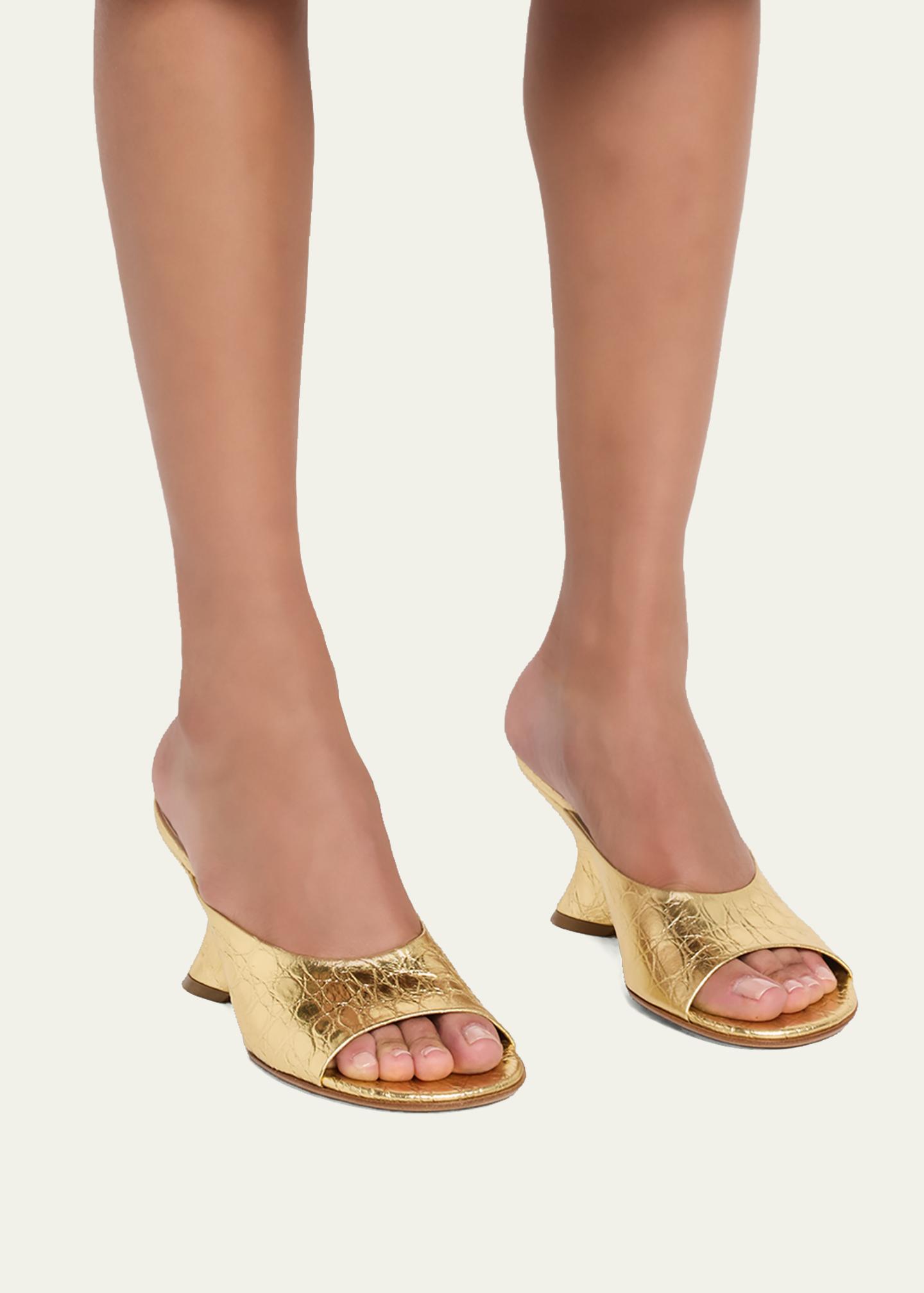 Dries Van Noten 75mm Croc-Embossed Metallic Leather Wedge Mules