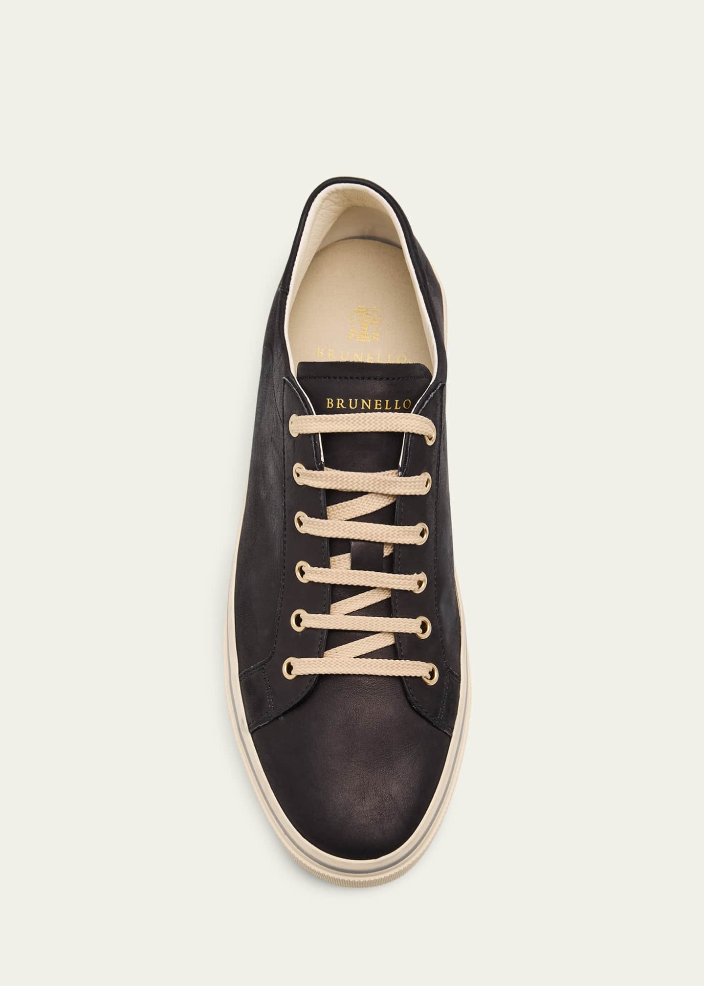 Brunello Cucinelli Men's Leather Foiled Logo Low-Top Sneakers