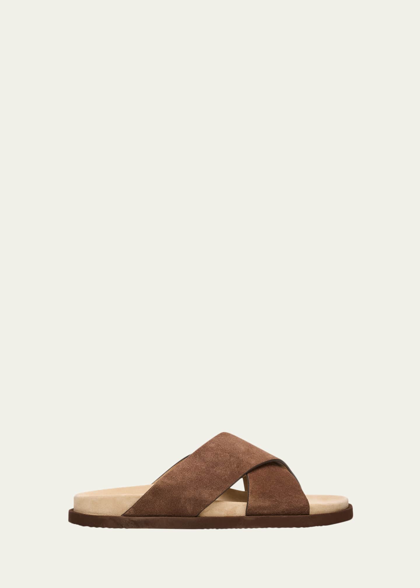Brunello Cucinelli Men's Cross-Strap Suede Slides - Bergdorf Goodman