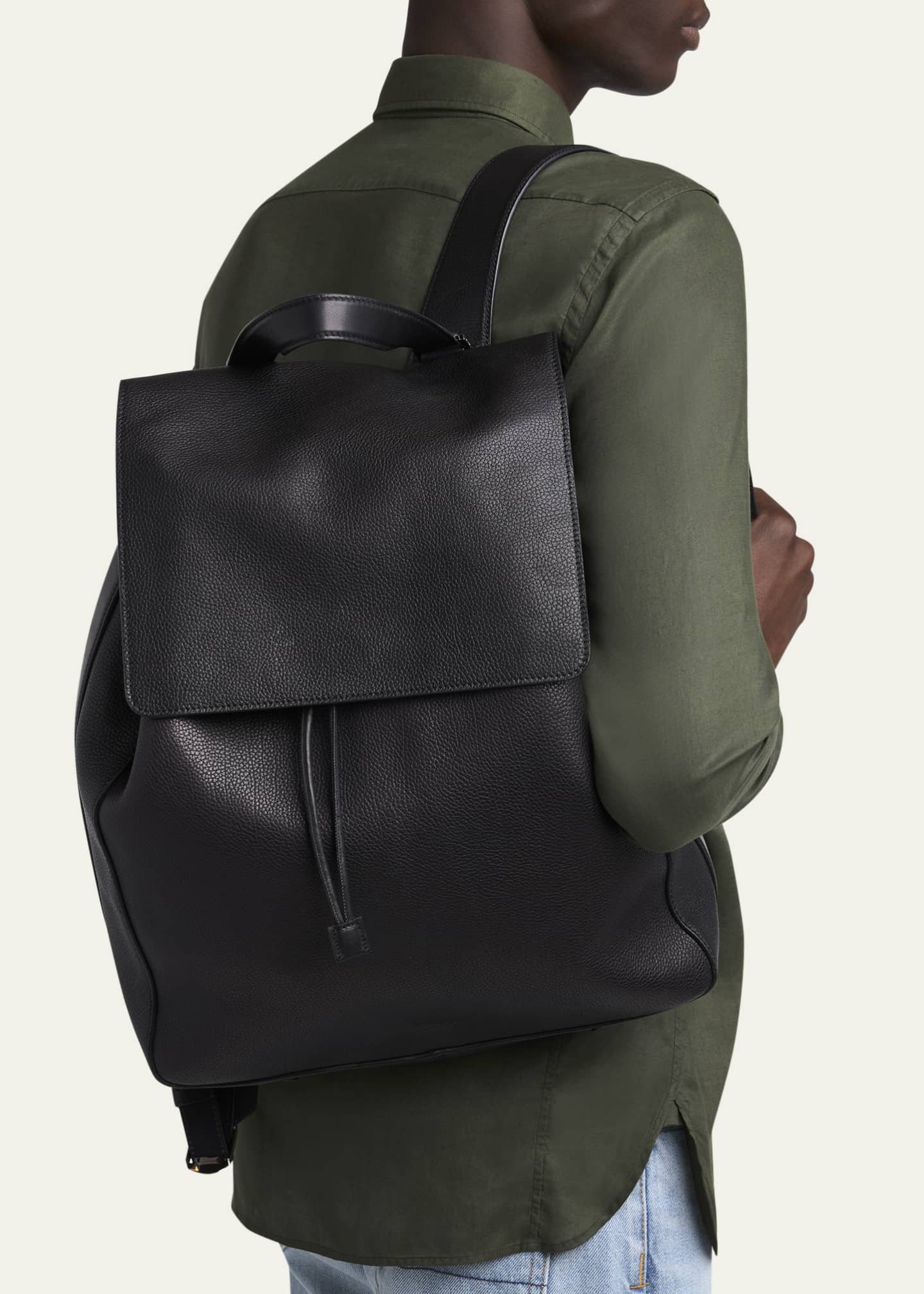 TOM FORD Men's Grained Leather T-Line Flap Backpack - Bergdorf Goodman