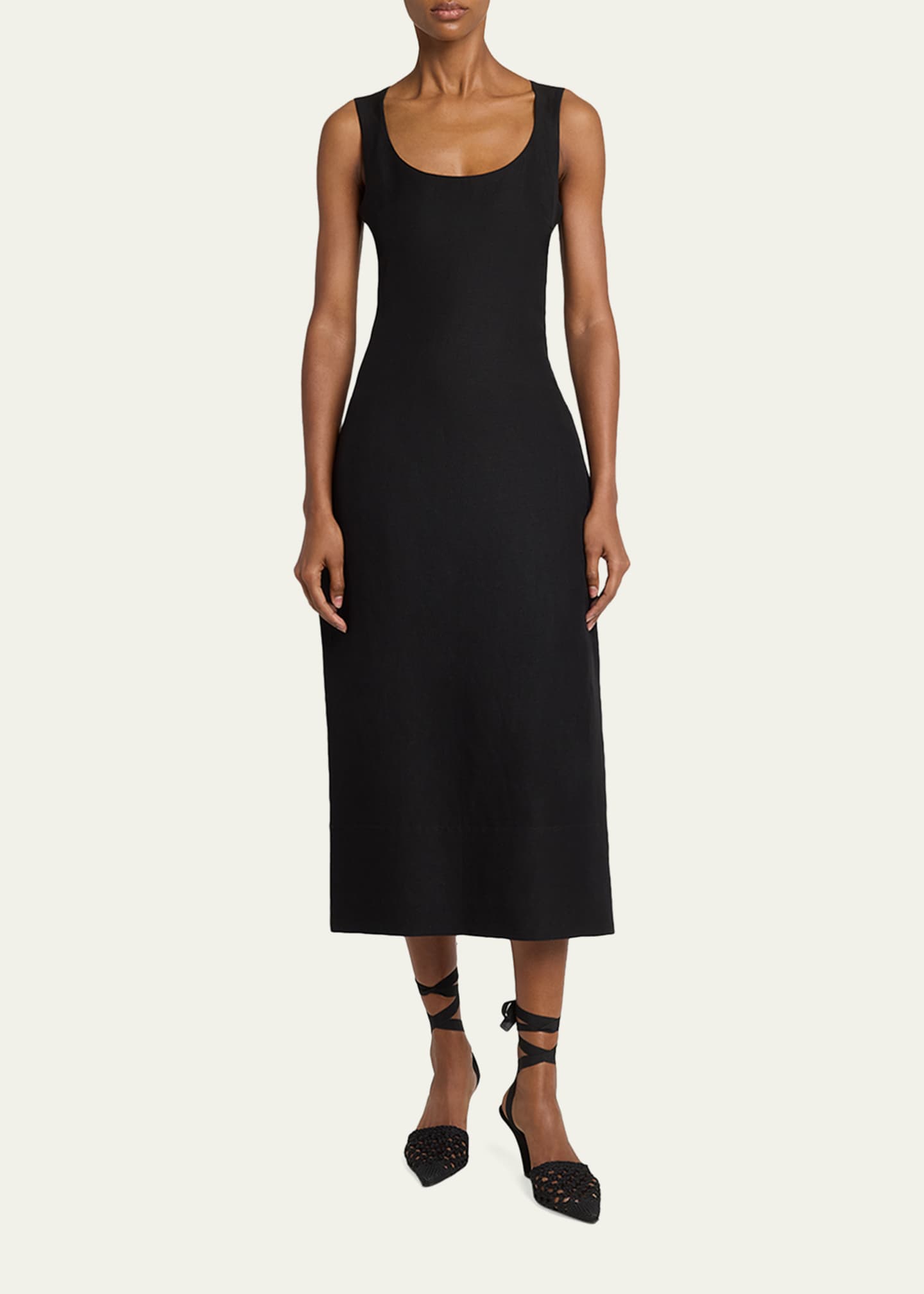 Jacquemus Scoop-Neck Linen Midi Dress - Bergdorf Goodman