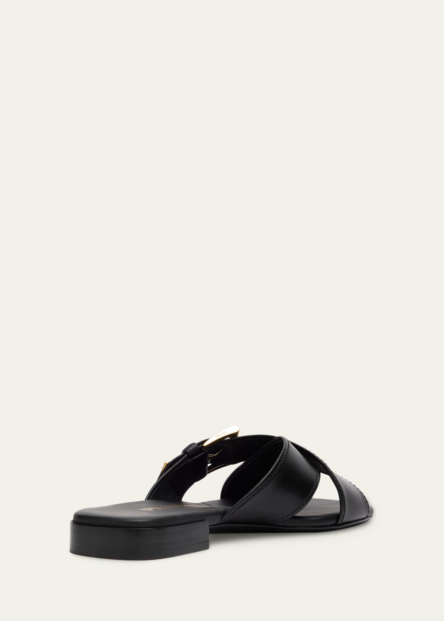 Prada Triangle Logo Buckle Leather Slide Sandals - Bergdorf Goodman