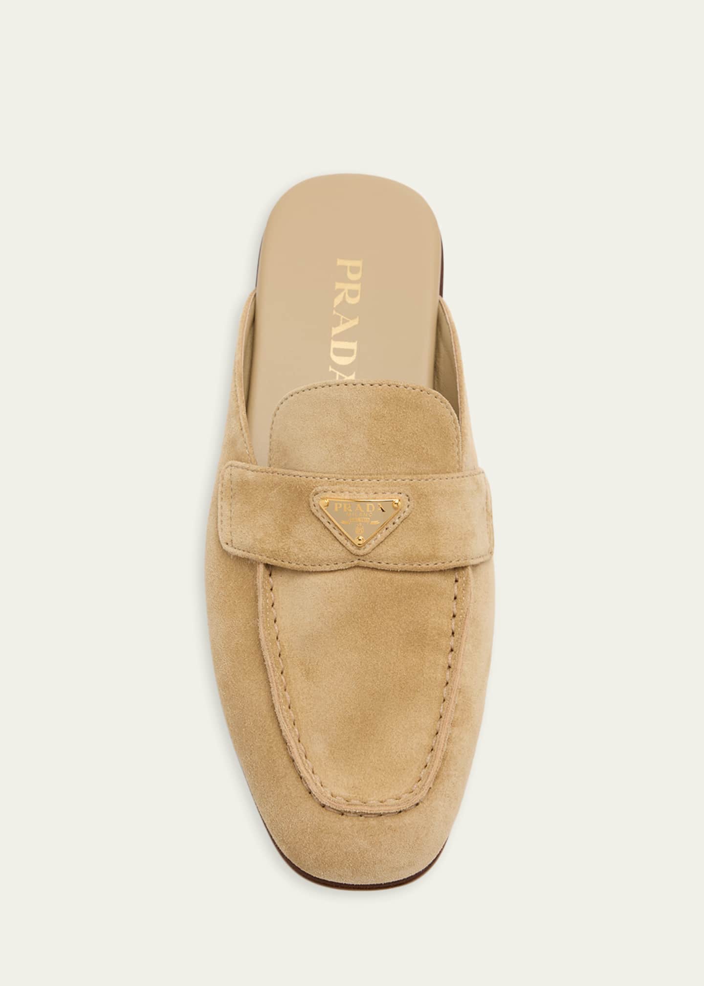 Prada Triangle Logo Suede Loafer Mules - Bergdorf Goodman
