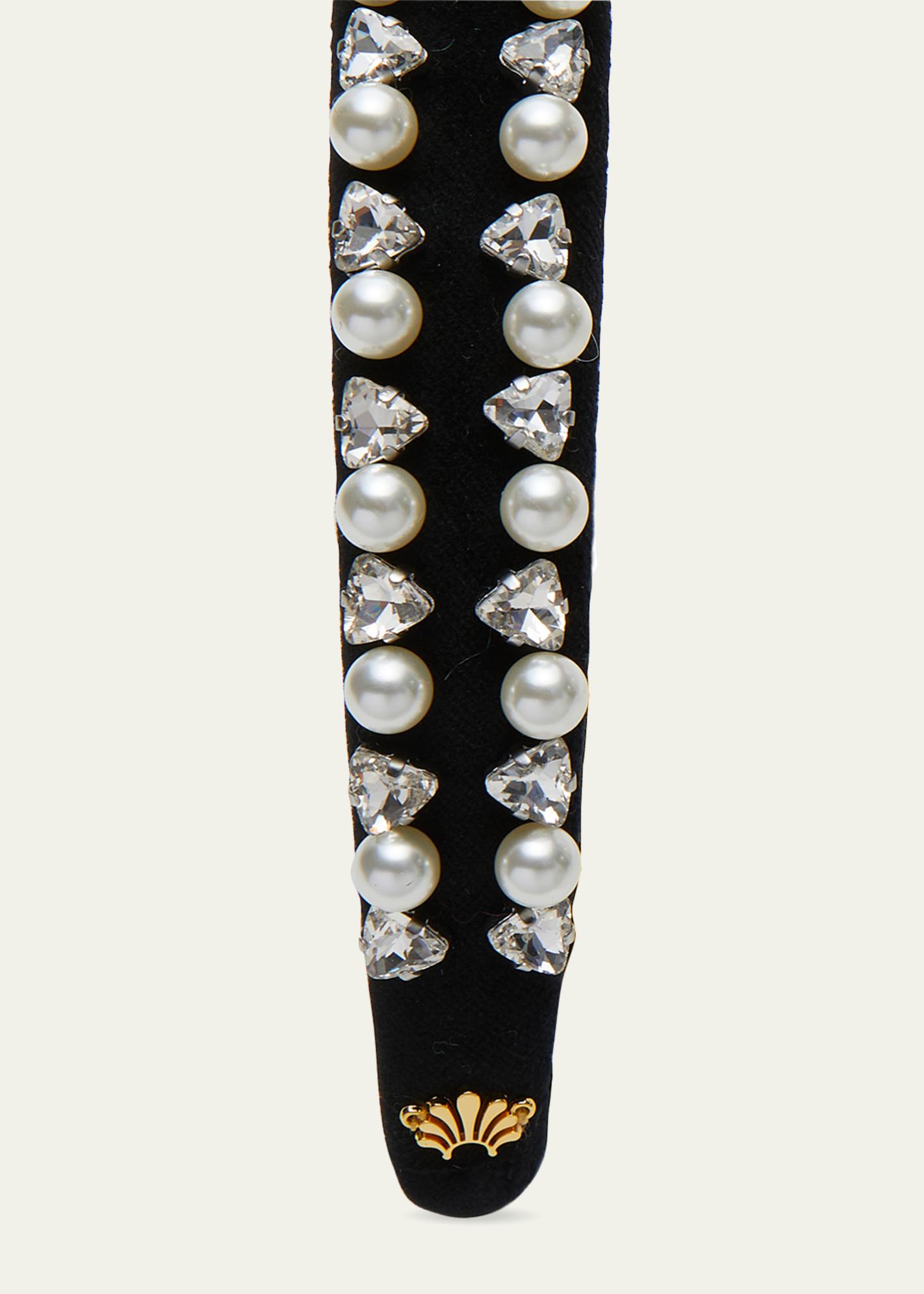 Lele Sadoughi Black Faux Leather Headband with Pearl Embellishments Lele Sadoughi Charlotte Faux Pearl Sprinkle Headband  main image 4