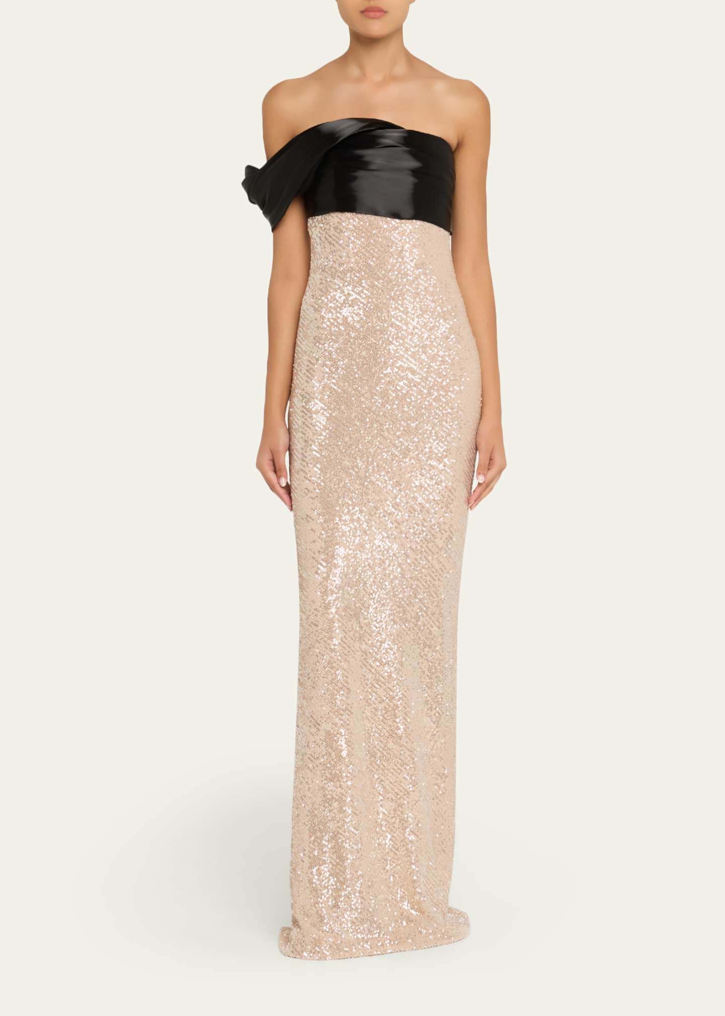 pamella roland sequin dress Pamella Roland Short-Sleeve Signature Sequined Column Gown, Women's,