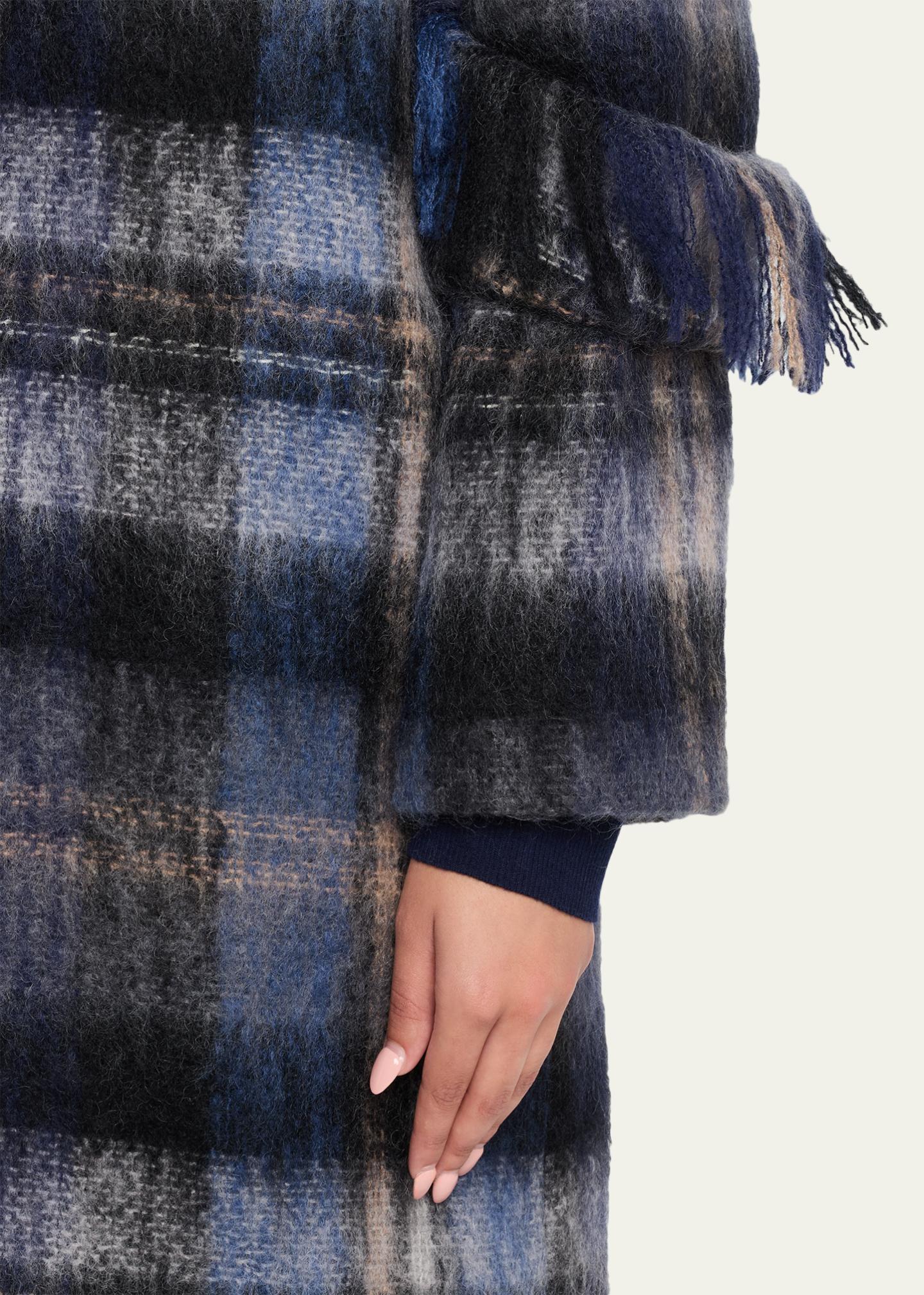 LOEWE Single-Breasted Plaid Wool Fringe Long Coat - Bergdorf Goodman
