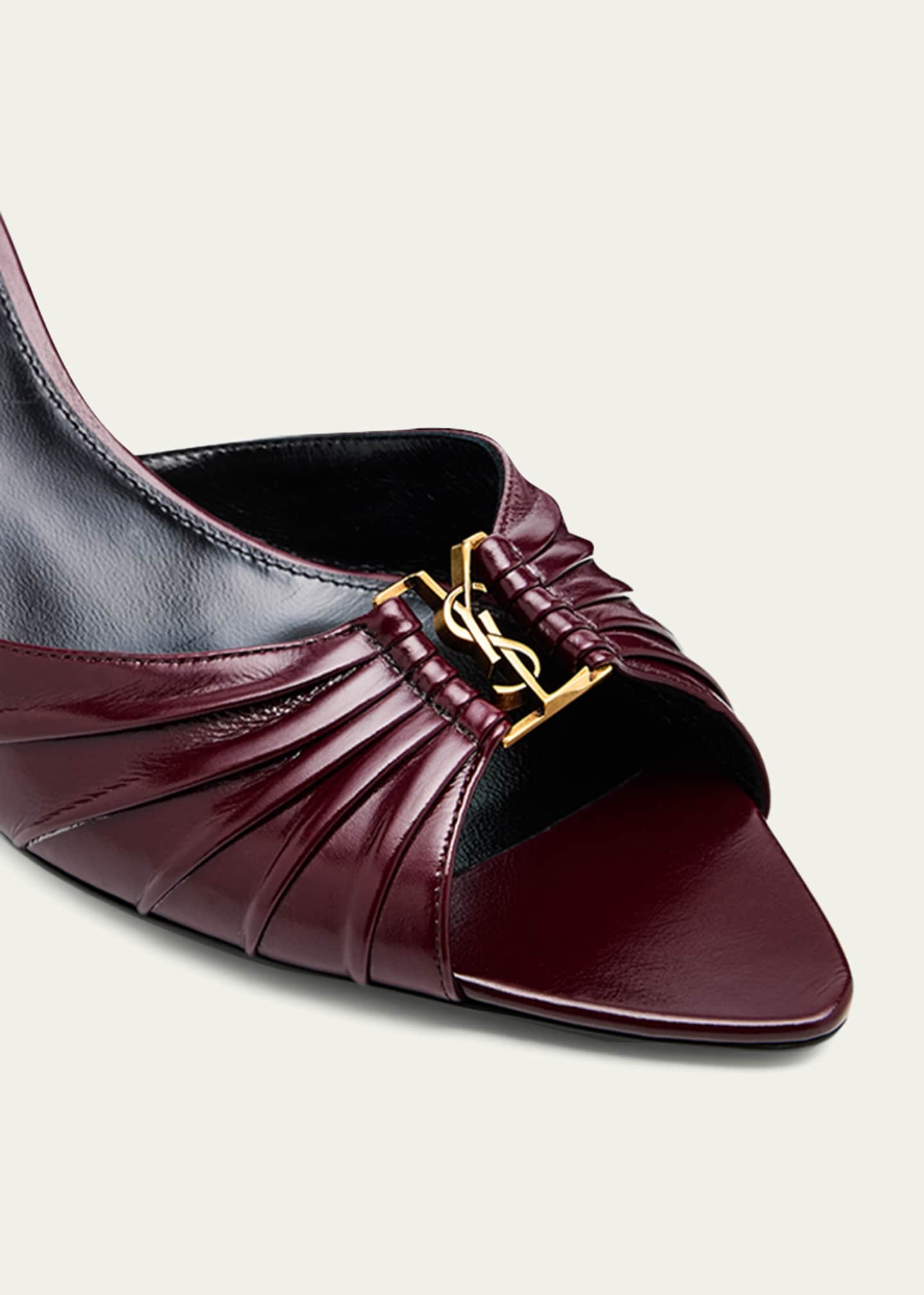 Saint Laurent 60mm Babylone YSL Ruched Leather Mule Sandals