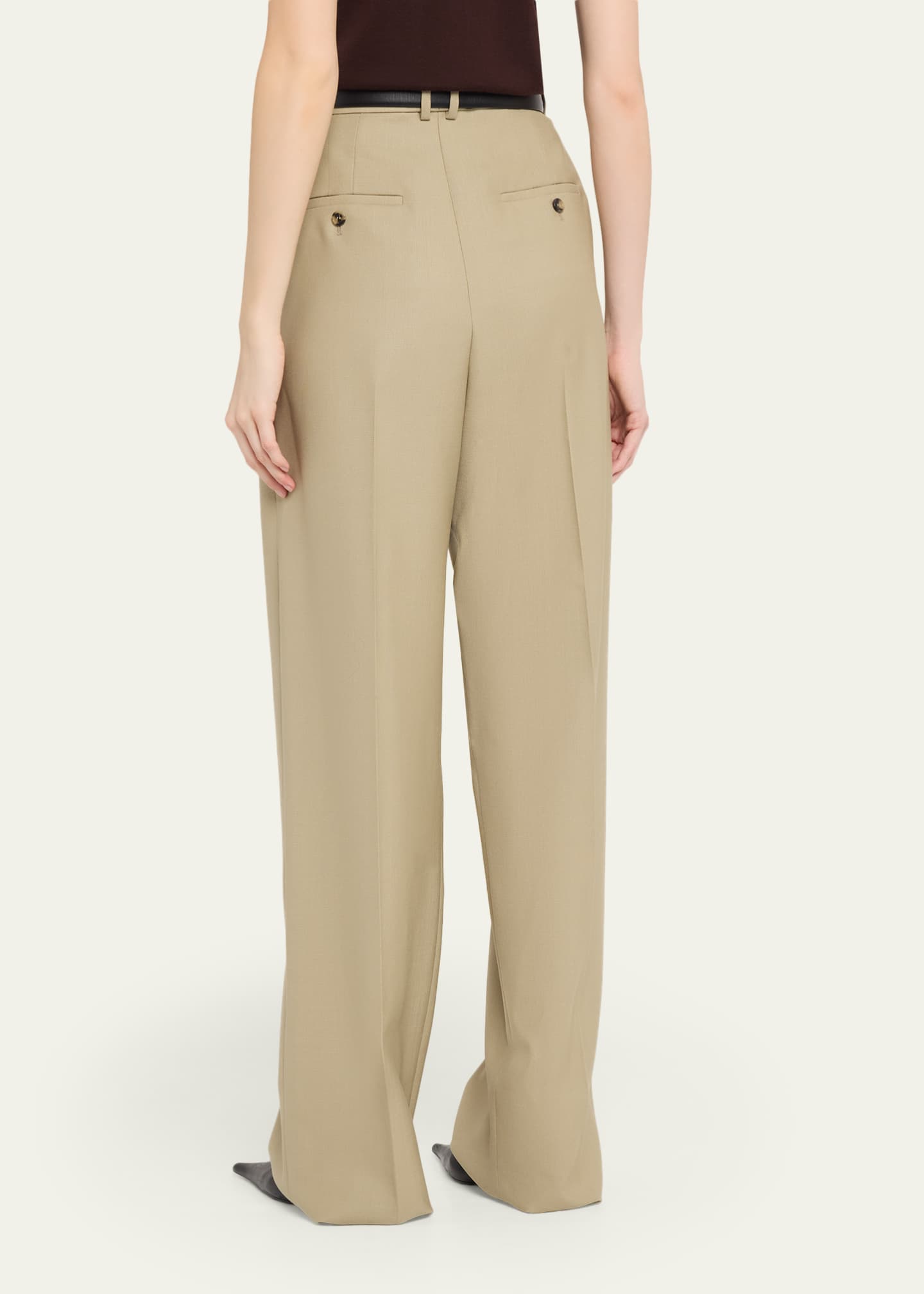 Saint Laurent Pleated Wool-Silk Canvas Wide-Leg Pants - Bergdorf