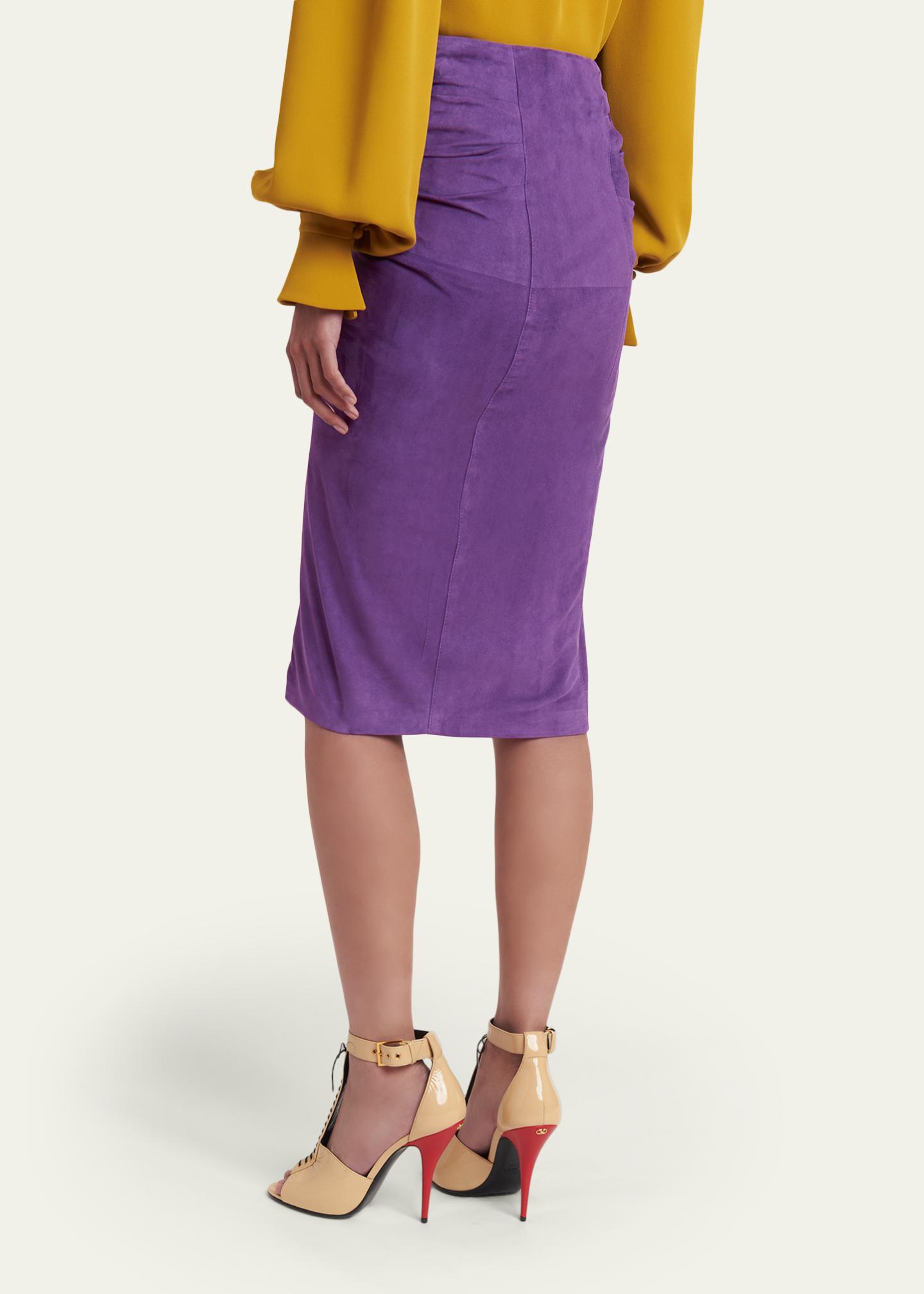 Valentino Garavani Ruched Suede Skirt - Bergdorf Goodman