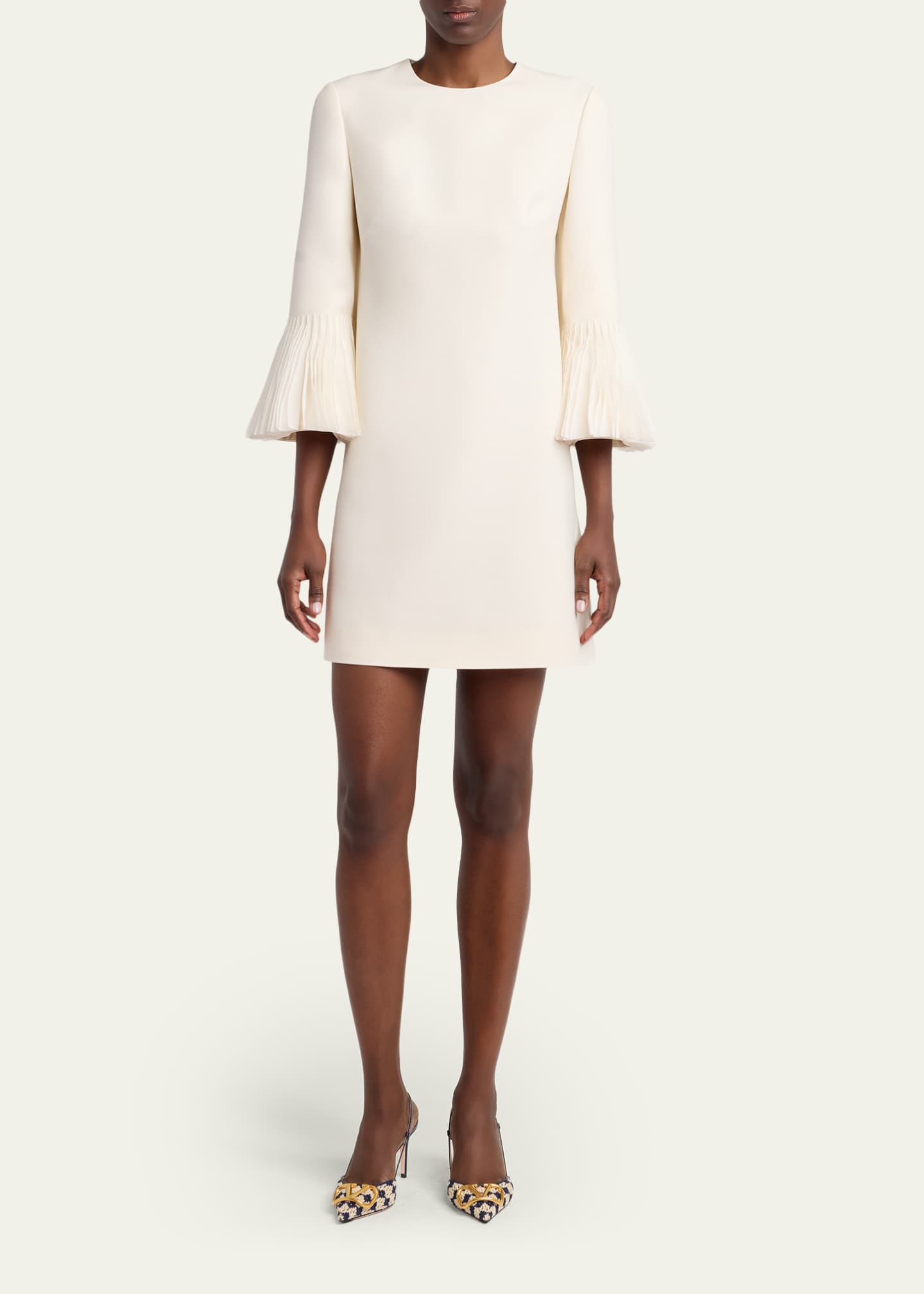 fluted sleeve mini dress in ivory Valentino Garavani Embroidered Bell-Sleeve Mini Dress